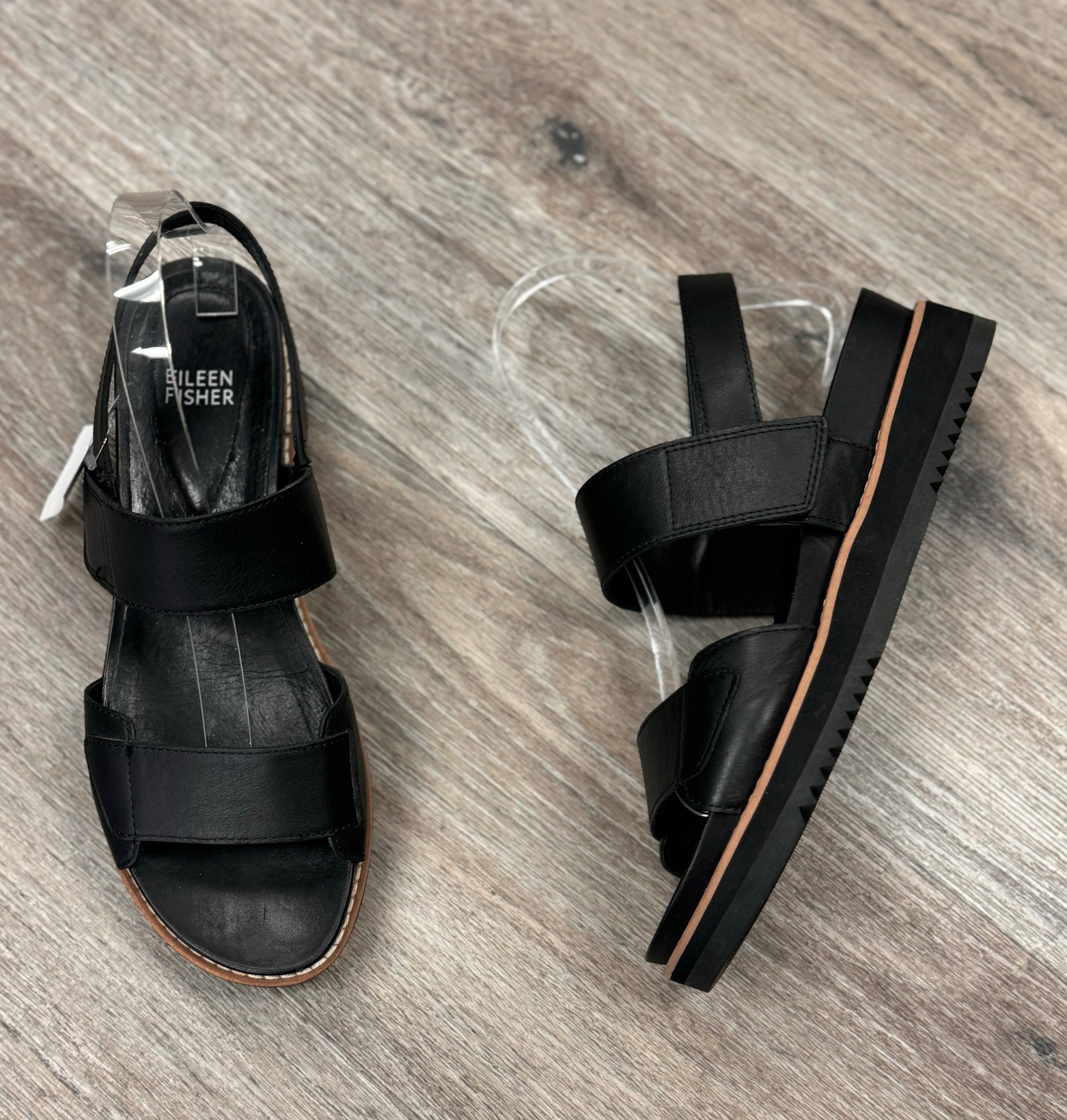 EILEEN FISHER Black Slingback Leather Sandals Sz. 8