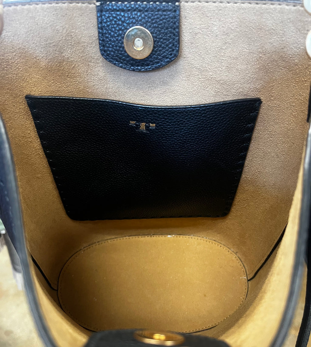 SOLD! TORY BURCH McGraw Black Leather Bucket Bag - New!