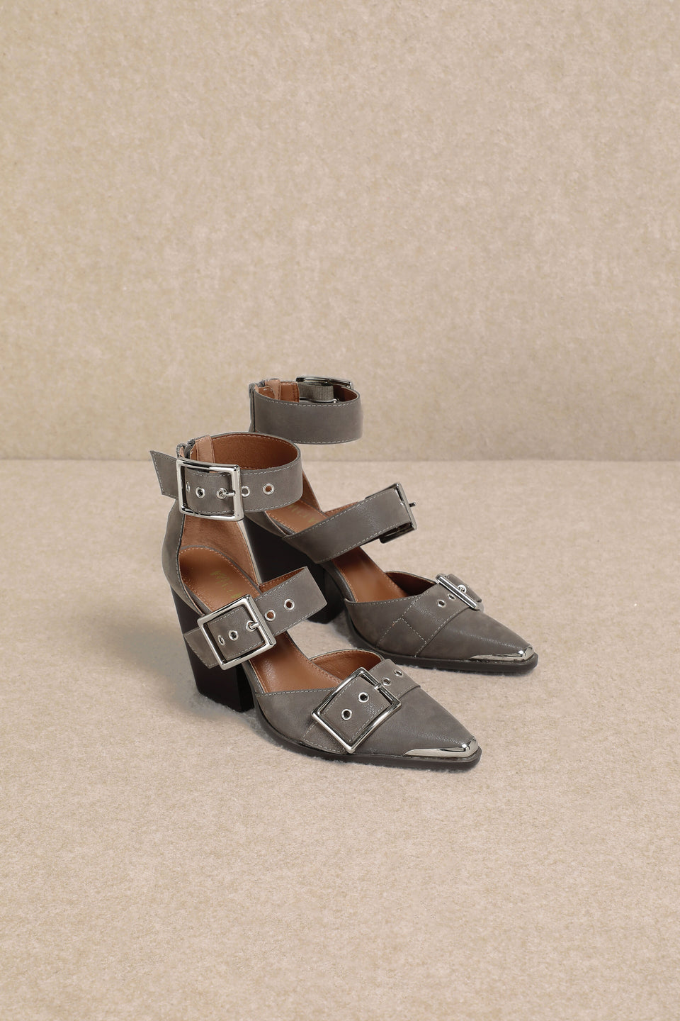 mi.im Grey Hendrix Leather Pointed Toe Ankle Heels Sz. 7