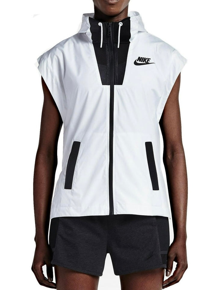 Men's NIKE White & Black Athletic Zip Hooded Vest - XL