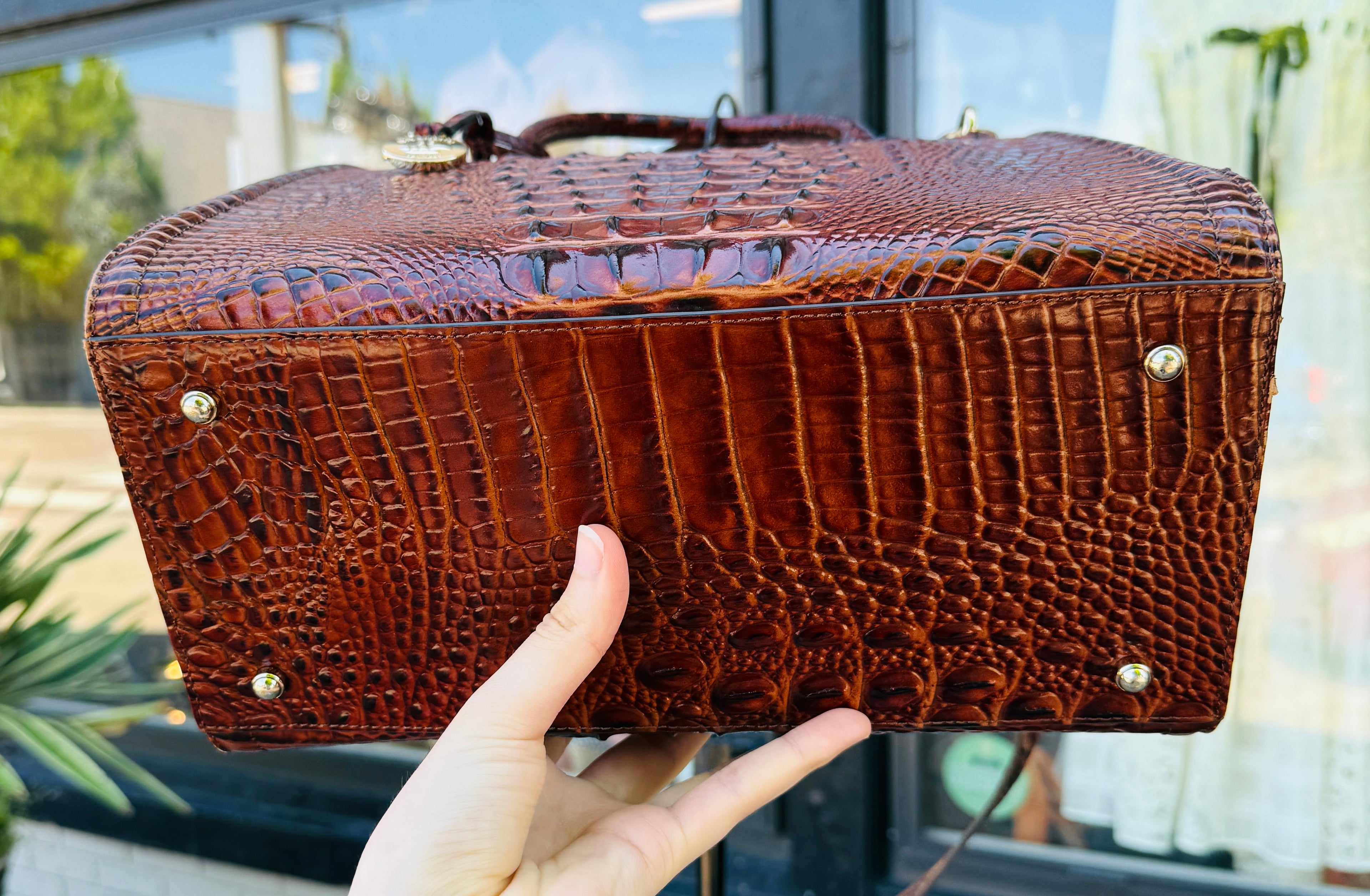 BRAHMIN Brown Croc Embossed Caroline Melbourne Bag
