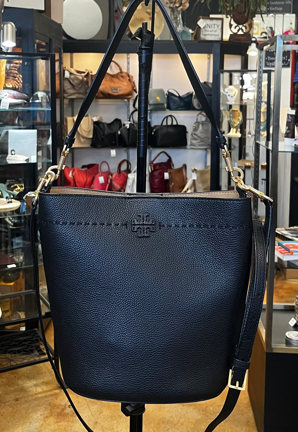 SOLD! TORY BURCH McGraw Black Leather Bucket Bag - New!