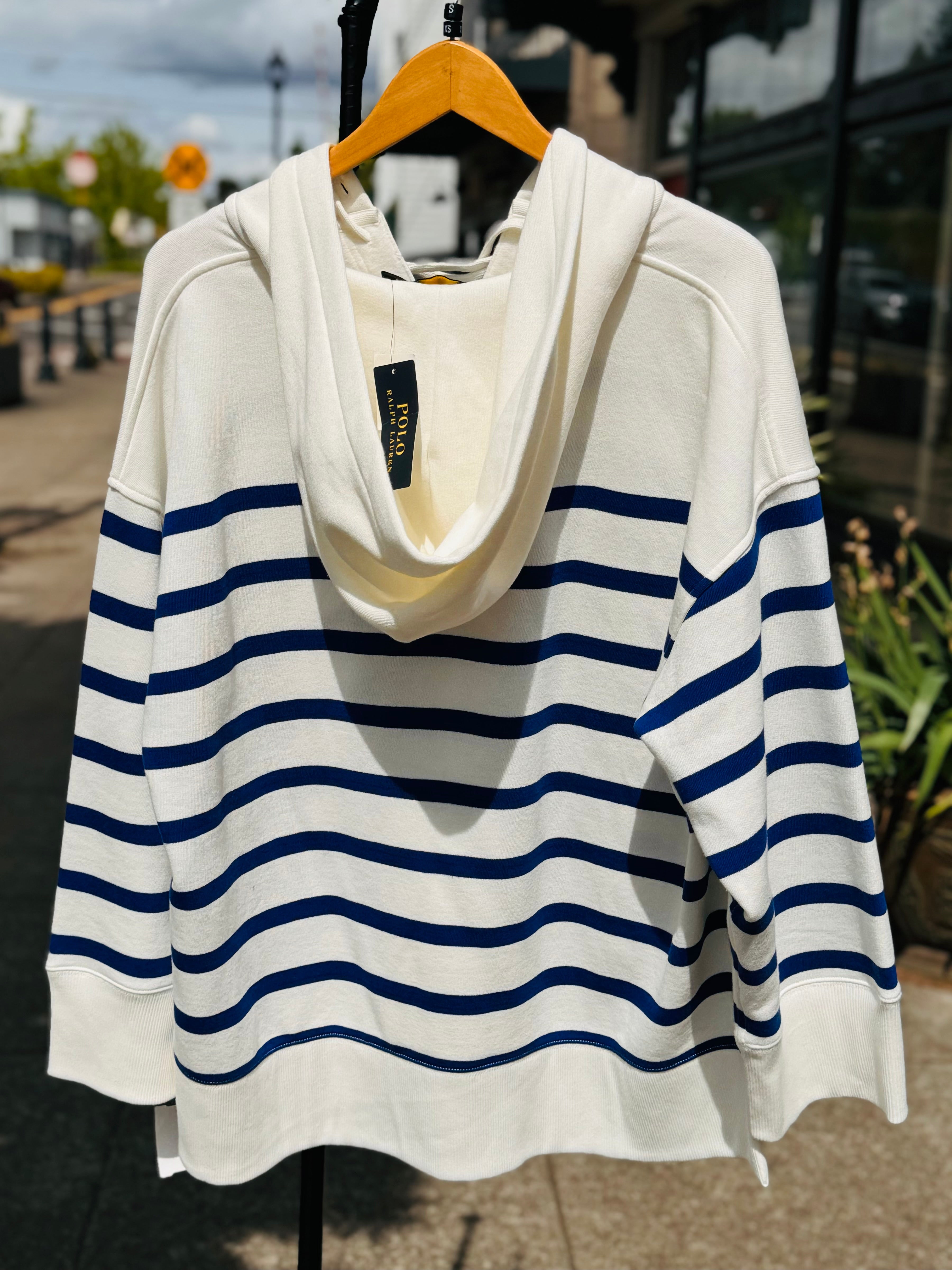 RALPH LAUREN Blue & White Stripped Oversize Hooded Jacket Sz. S/XS