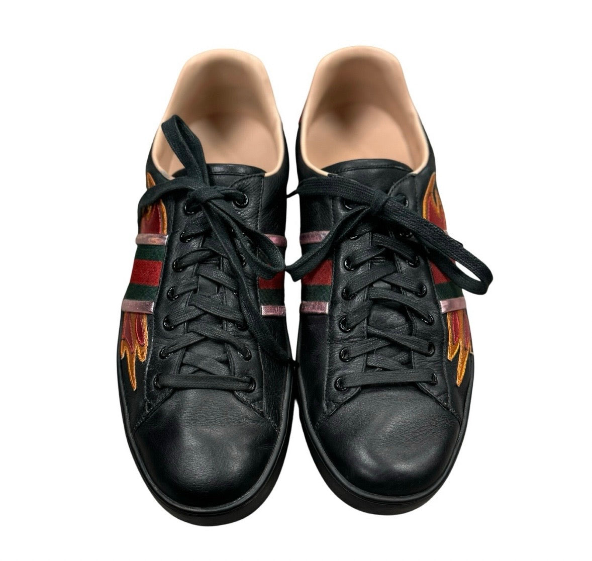 GUCCI Men’s Black Flame Ace Sneakers Sz. 9