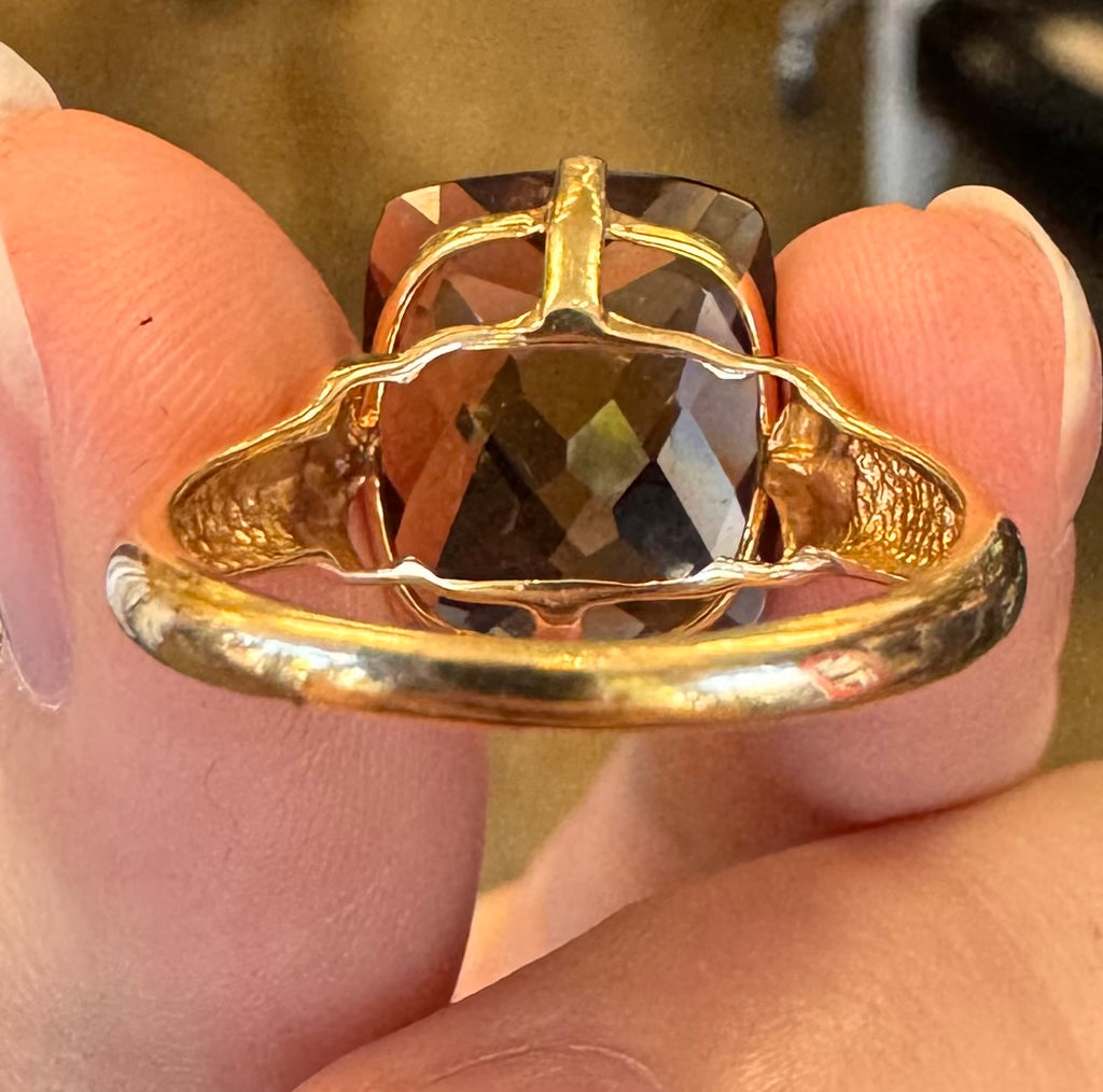 CLYDE DUNEIER 14k Gold & Smoky Quartz Ring Sz. 7