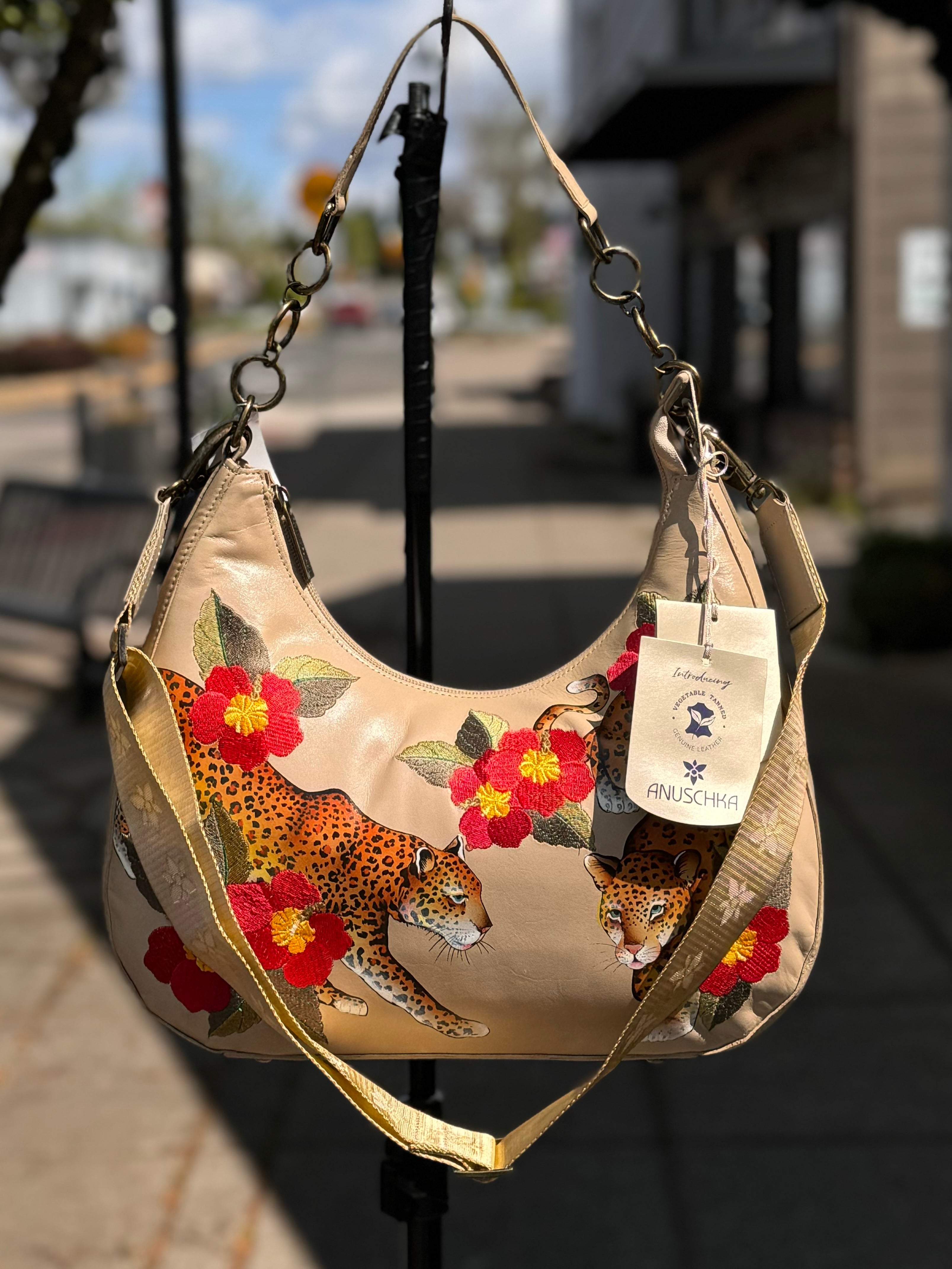 ANUSCHKA Floral Leopard Garden Embroidered Hand Painted Bag NEW!