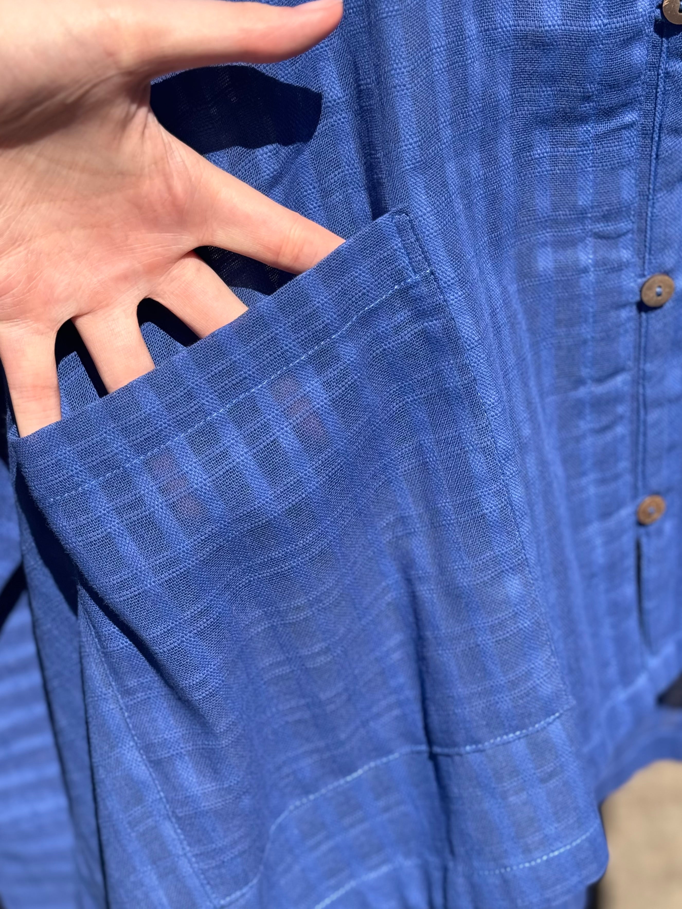 SOLD! Yasuko Kurisaka Blue Stripped Button Up Shirt Sz. M/L New w/Tags!