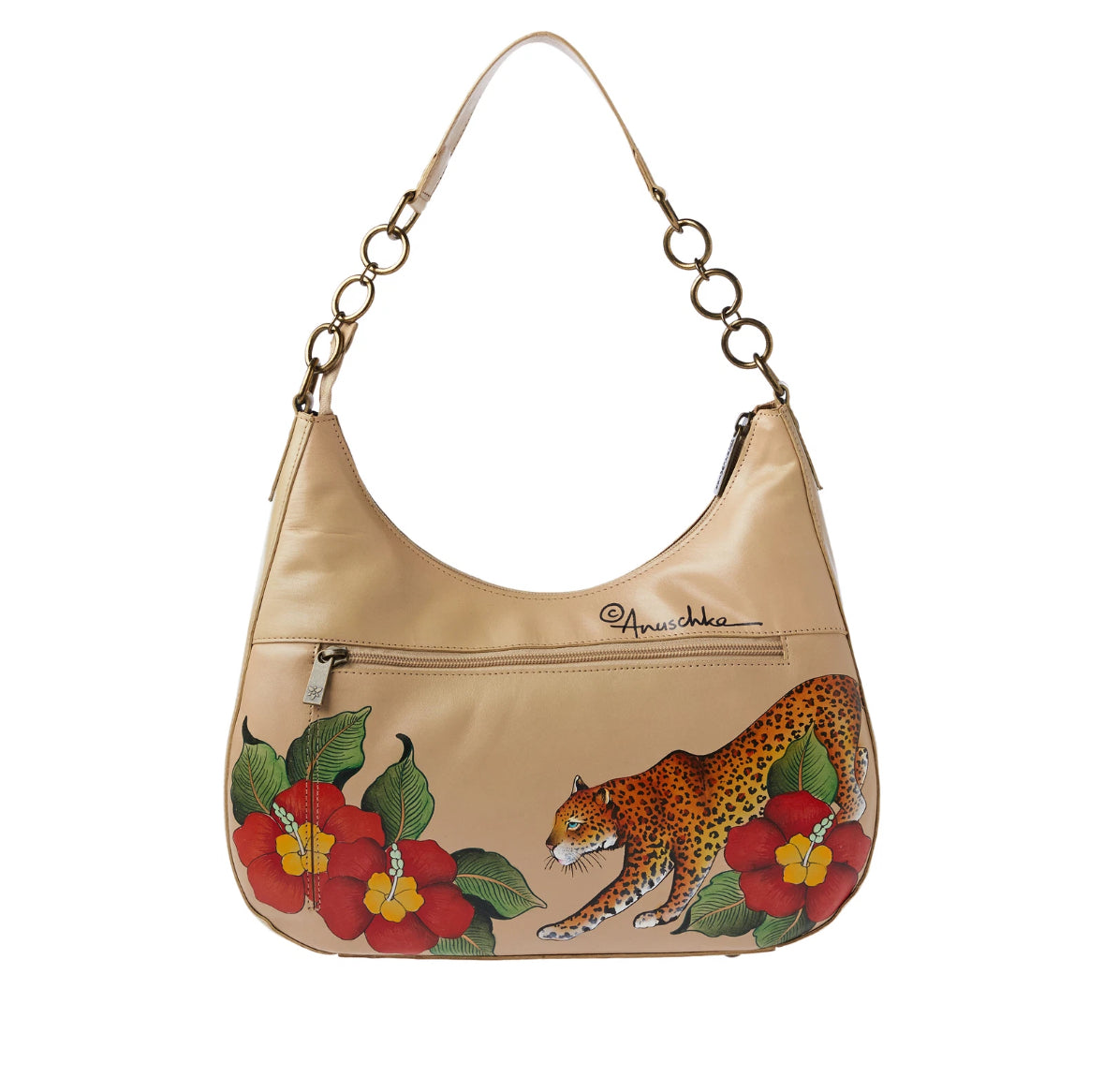 ANUSCHKA Floral Leopard Garden Embroidered Hand Painted Bag NEW!