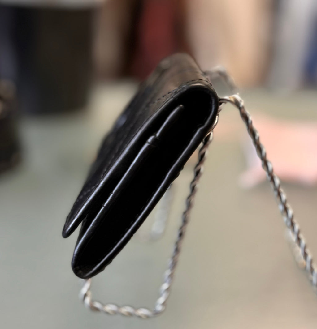 CHANEL Patent Leather Logo Quilted Cambon Card Holder Wallet
