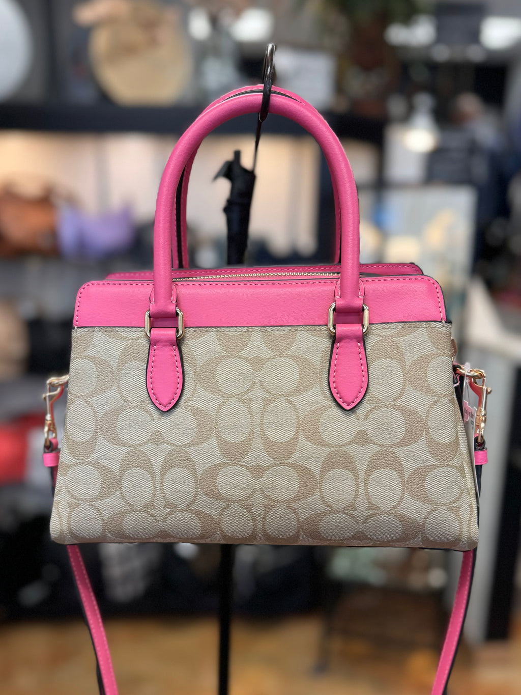 COACH Leather Pink & Tan Darcie Satchel Crossbody Bag