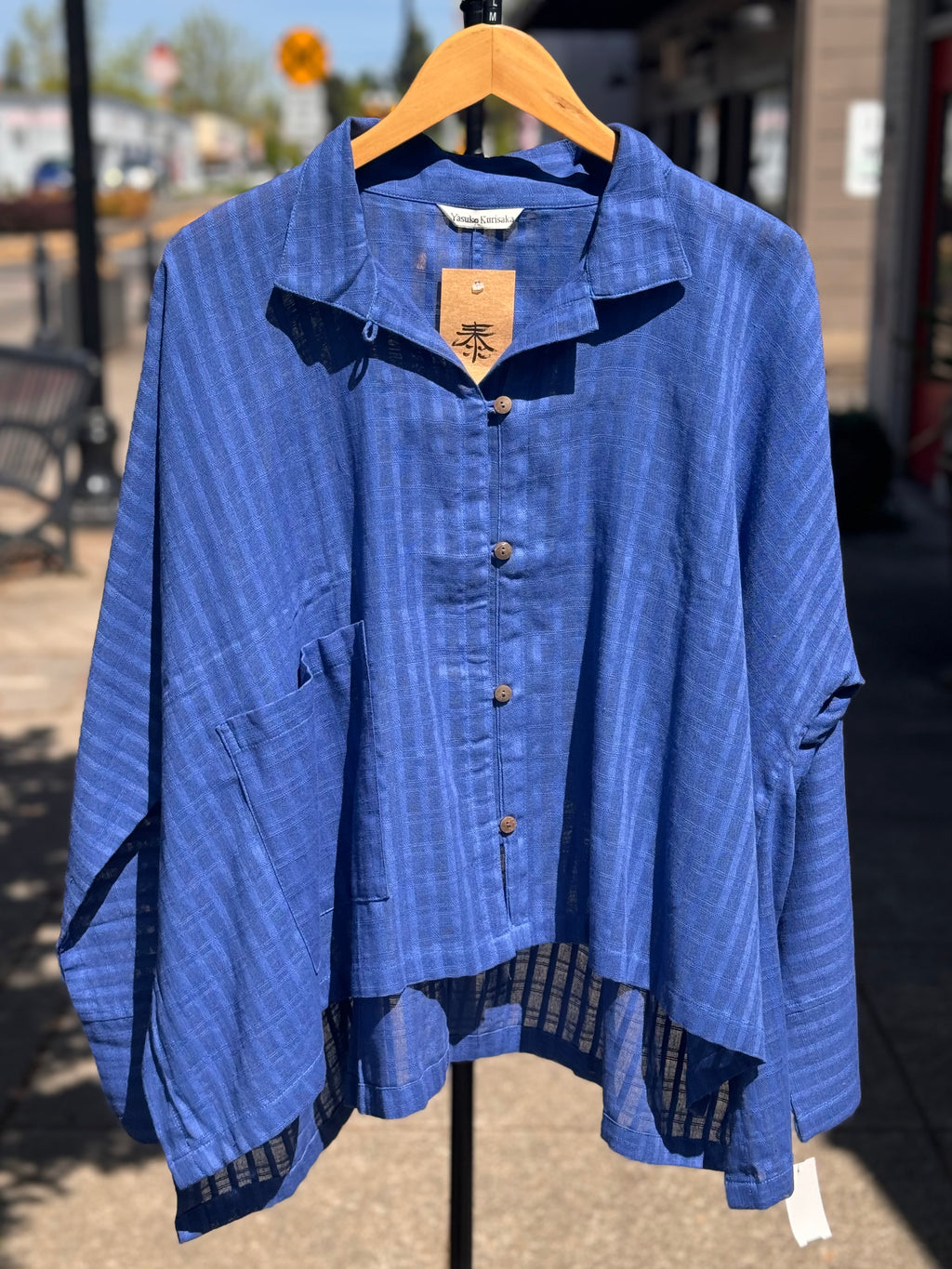 SOLD! Yasuko Kurisaka Blue Stripped Button Up Shirt Sz. M/L New w/Tags!