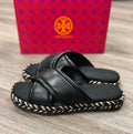 TORY BURCH Black Leather Criss Cross Espadrille Slide Sz. 9 1/2