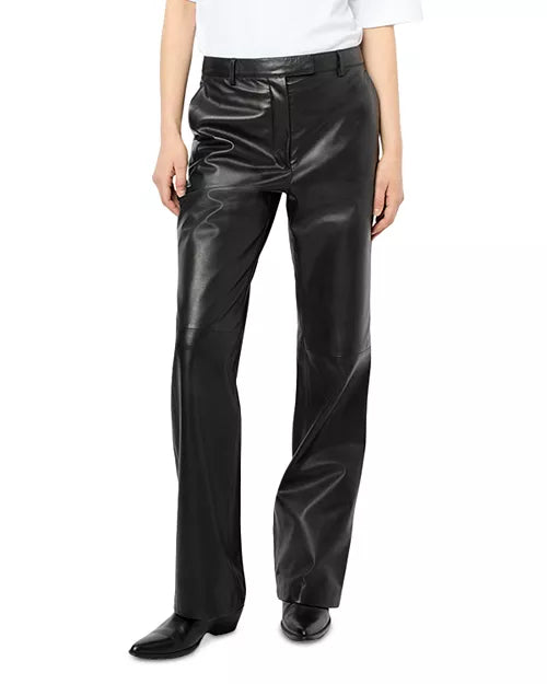 GERARD DAREL  Black 100% Lamb Leather Noor Trouser Pleated Pants - Medium