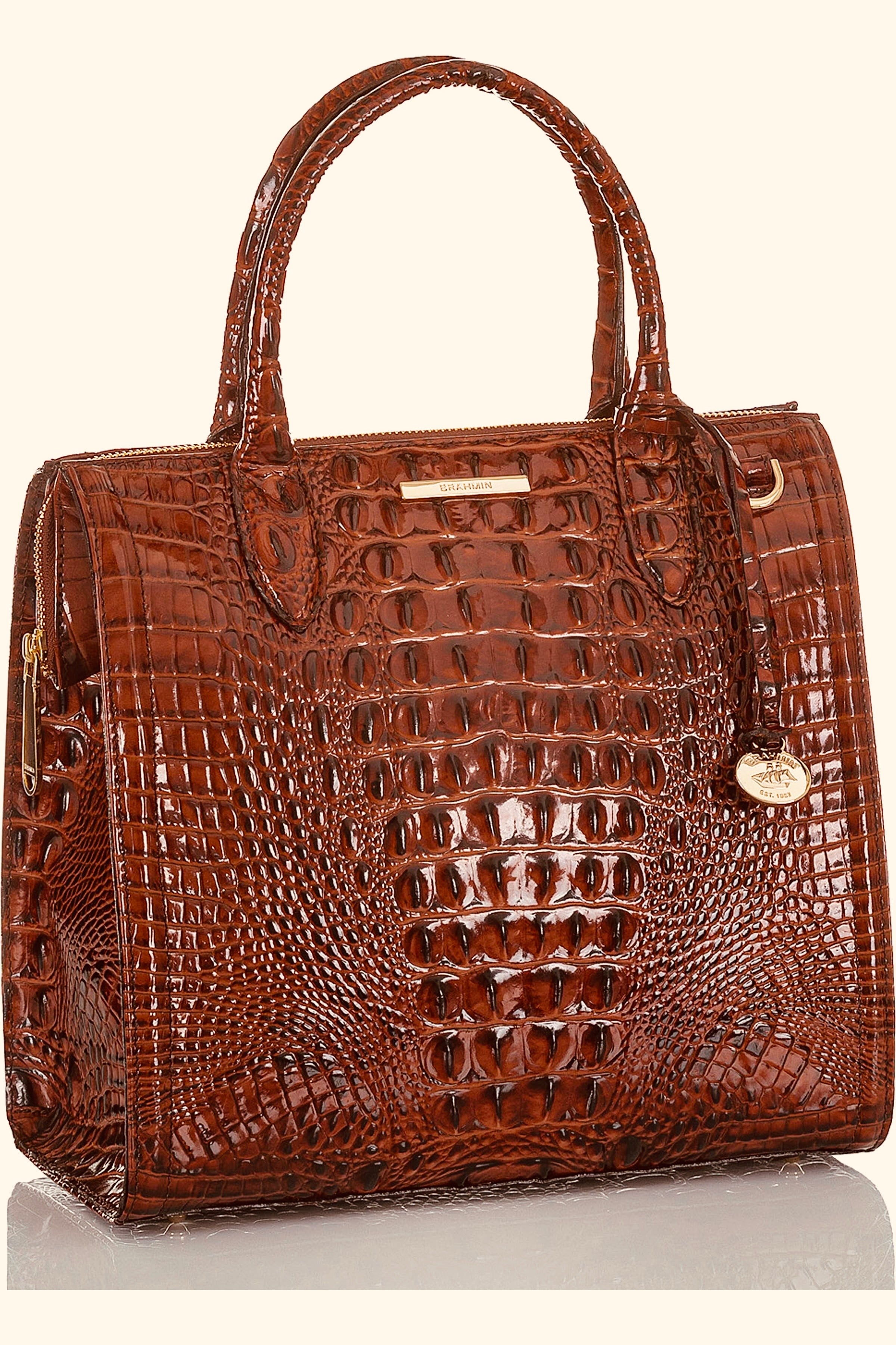 BRAHMIN Brown Croc Embossed Caroline Melbourne Bag