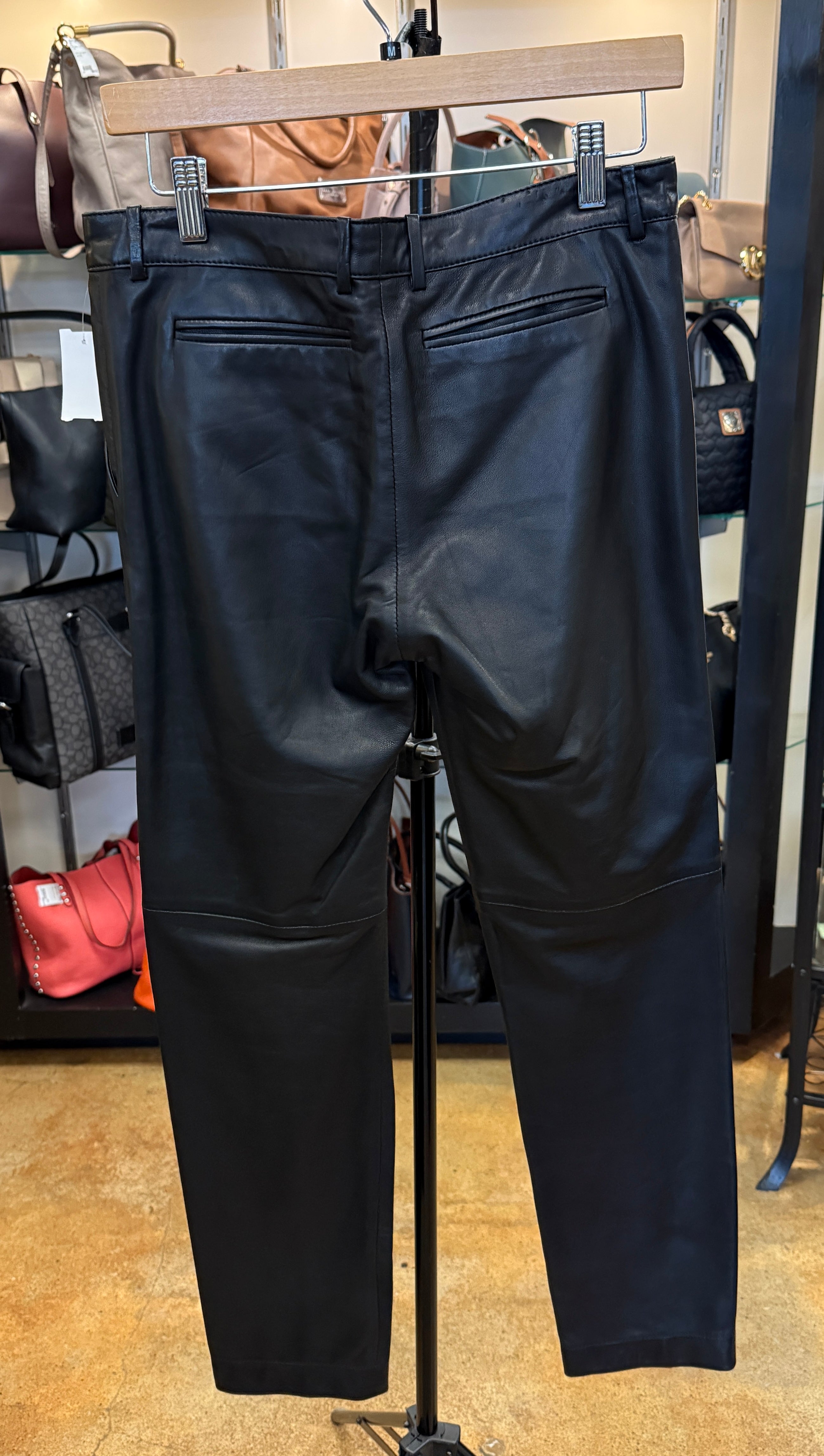 GERARD DAREL  Black 100% Lamb Leather Noor Trouser Pleated Pants - Medium