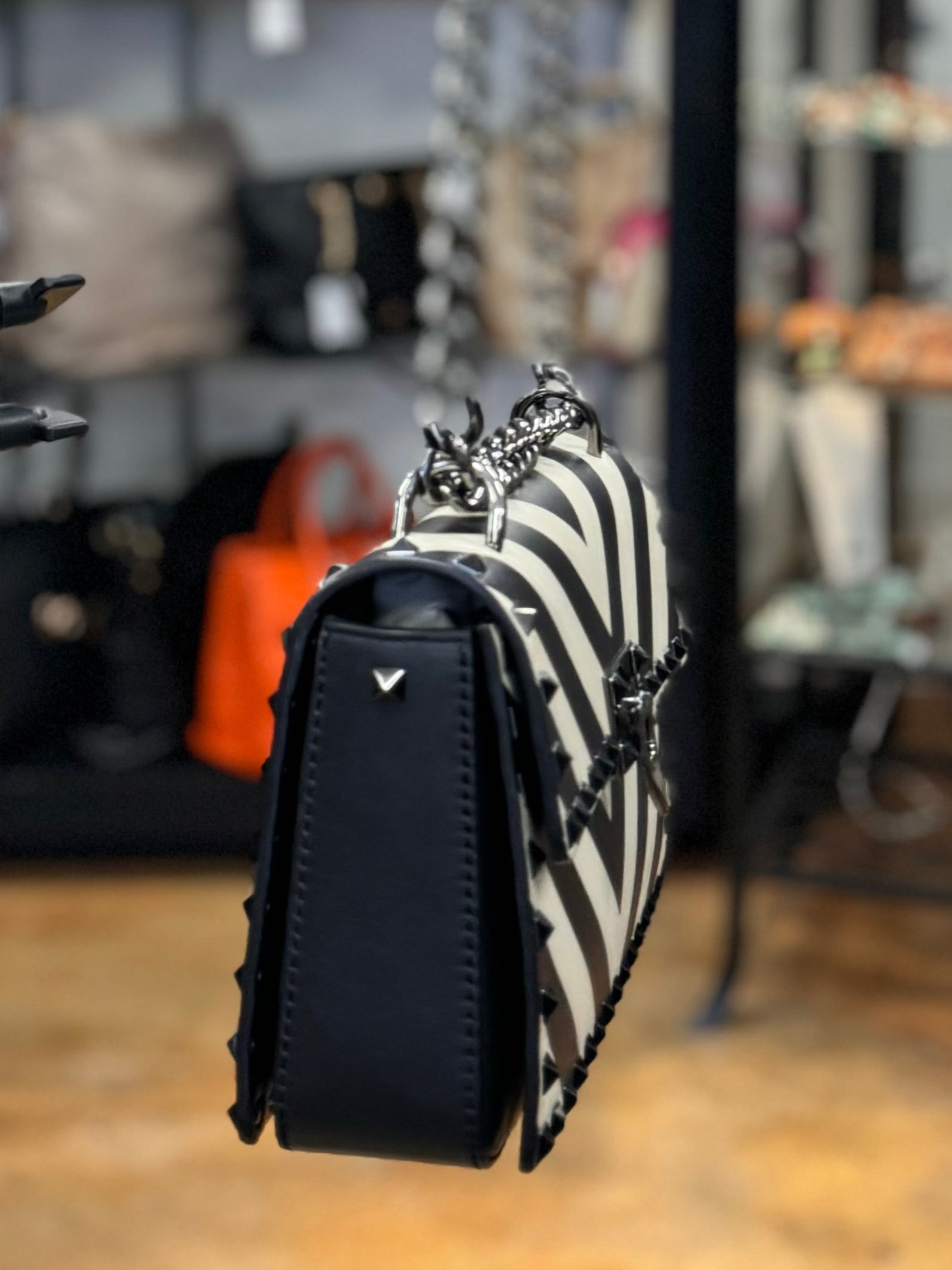 VALENTINO Garavani B-Rockstud Chevron Vitello Leather Bag