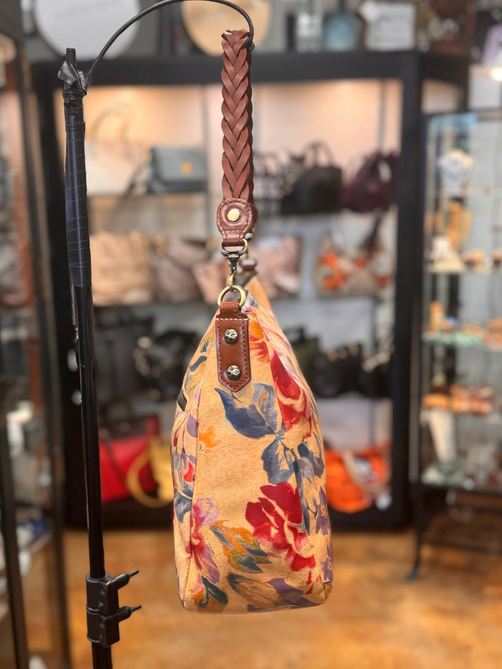 Patricia Nash Tan & Floral Lilia Heather Leather Shoulder Crossbody Bag