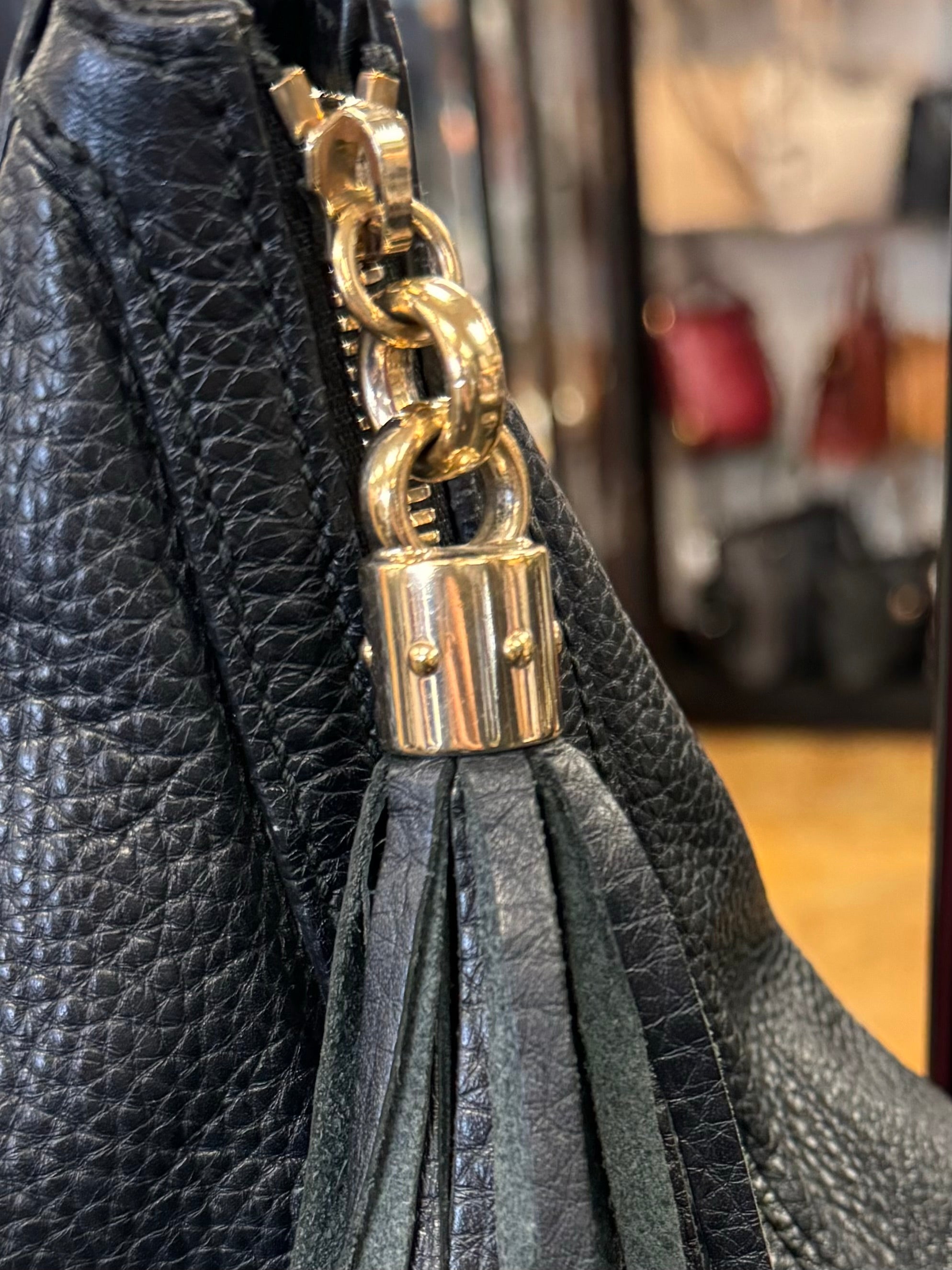 SOLD! GUCCI Black Pebbled Leather Soho Tabasco Hobo Bag