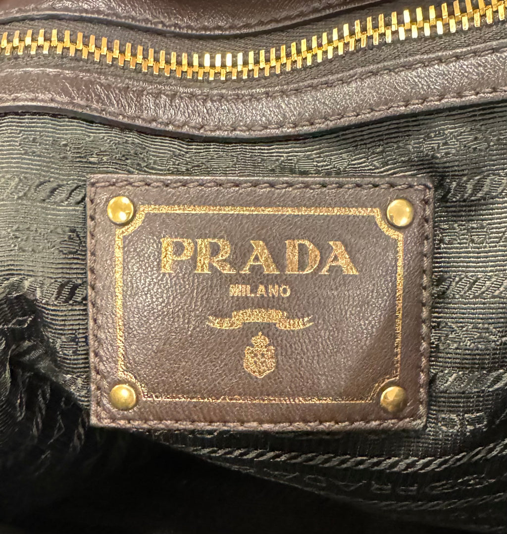 PRADA Green Tessuto Nylon Leather Trim Shoulder Bag