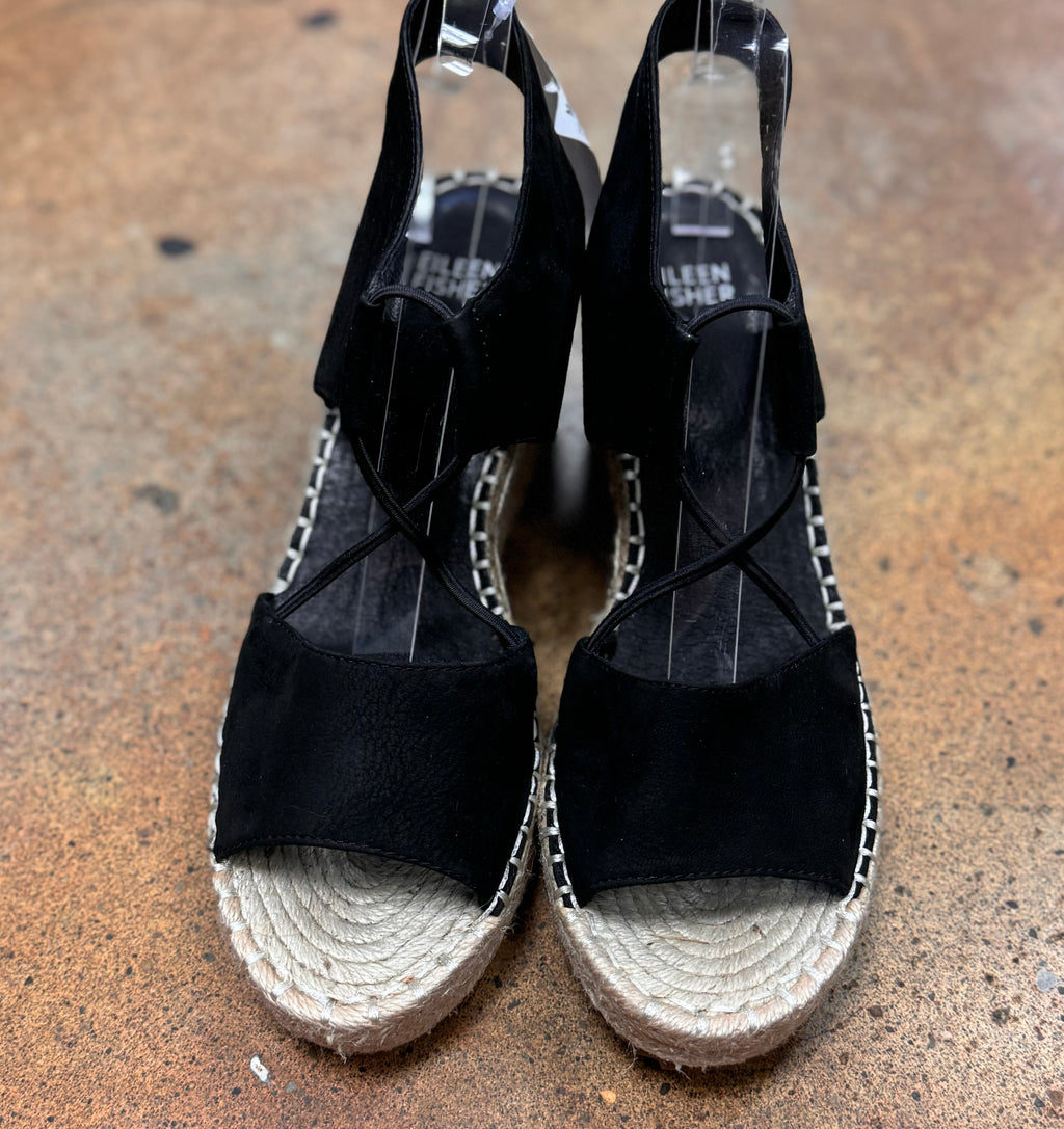EILEEN FISHER Black Espadrille Wedge Heel Sandals Sz. 8