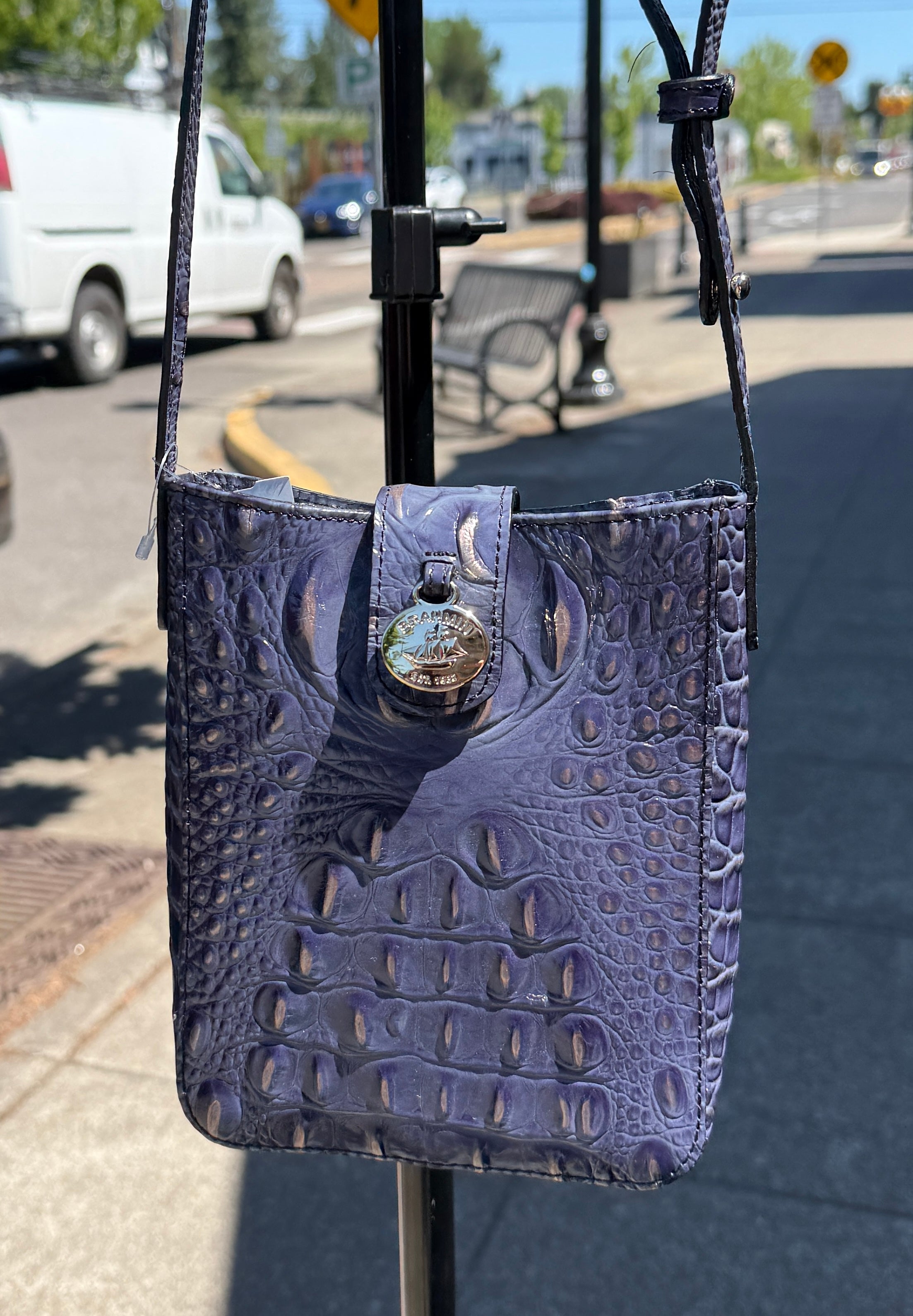 BRAHMIN Blue Marley Croc Embossed Leather Bag
