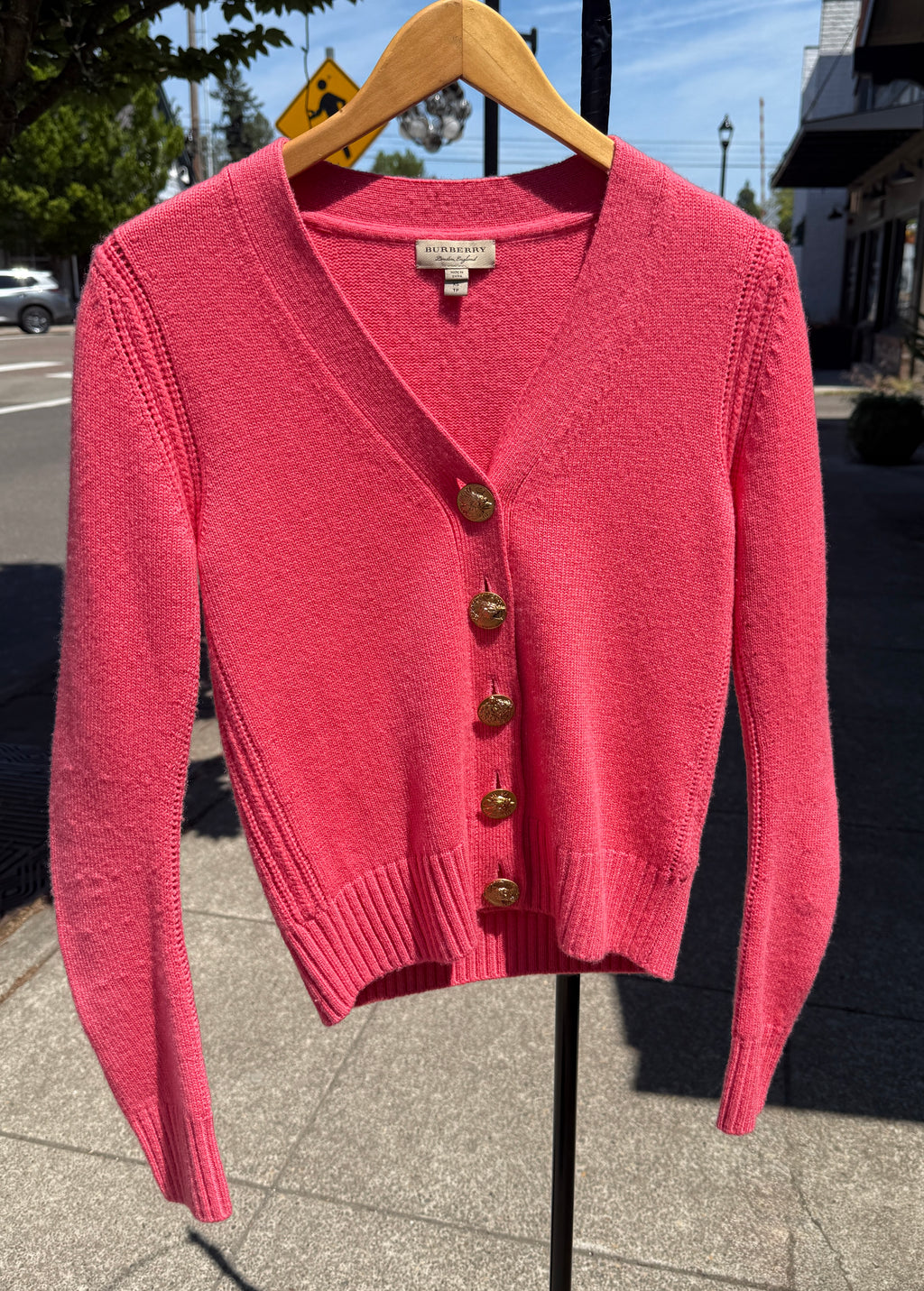 BURBERRY London England V-Neck Cardigan 100% Cashmere Small-P.