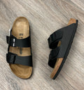 BIRKENSTOCK Black Buckle Leather Arizona Slides Sz. 39