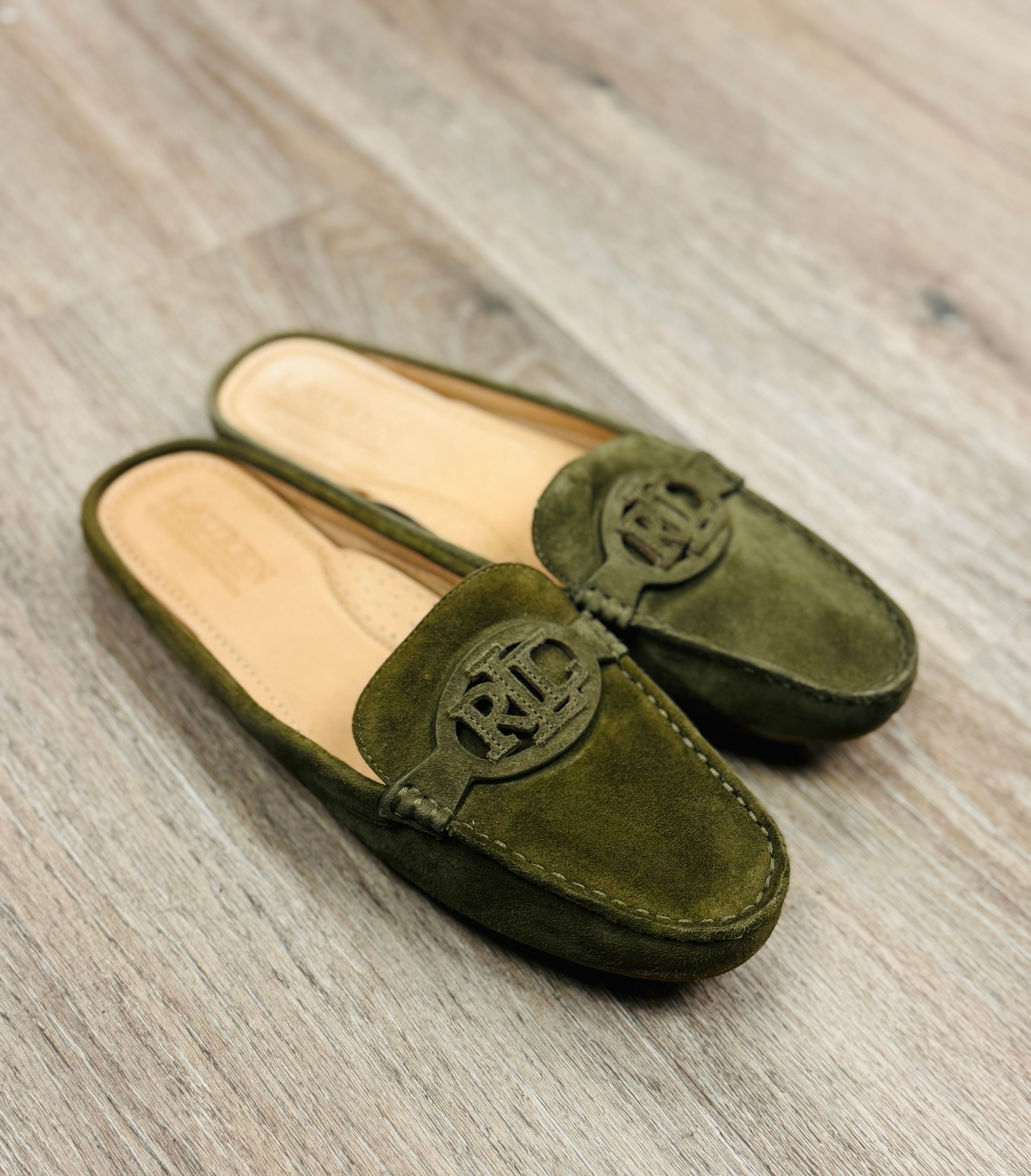 LAUREN RALPH LAUREN Green Suede Driving Loafers Sz. 8 1/2