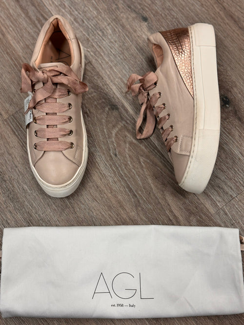 AGL Pink & Gold Leather Casual Platform Sneakers Sz. 7/8