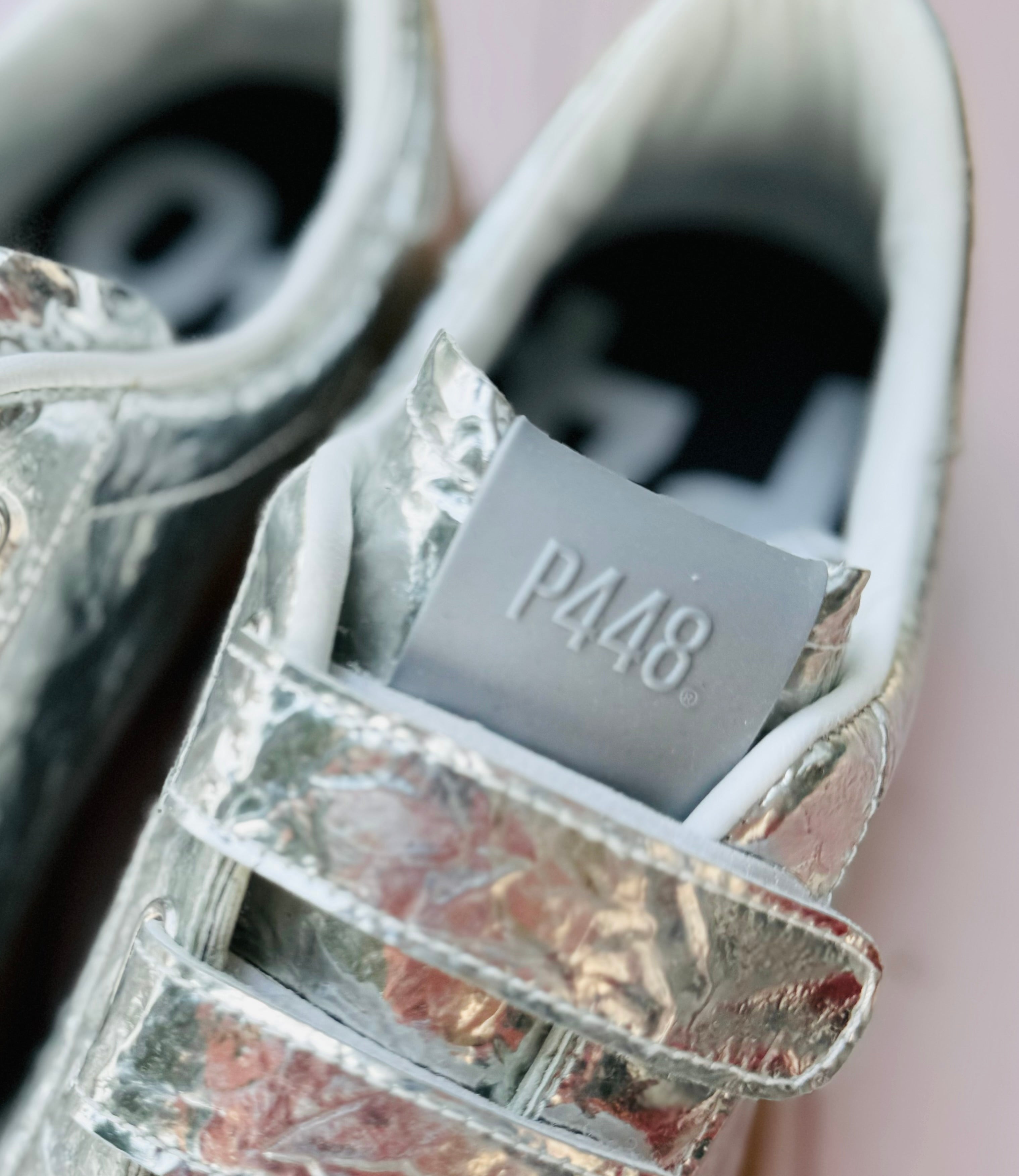 P448 Metallic Silver Monza 3 Strap Leather Shoes Sz. 39 / 8-8.5