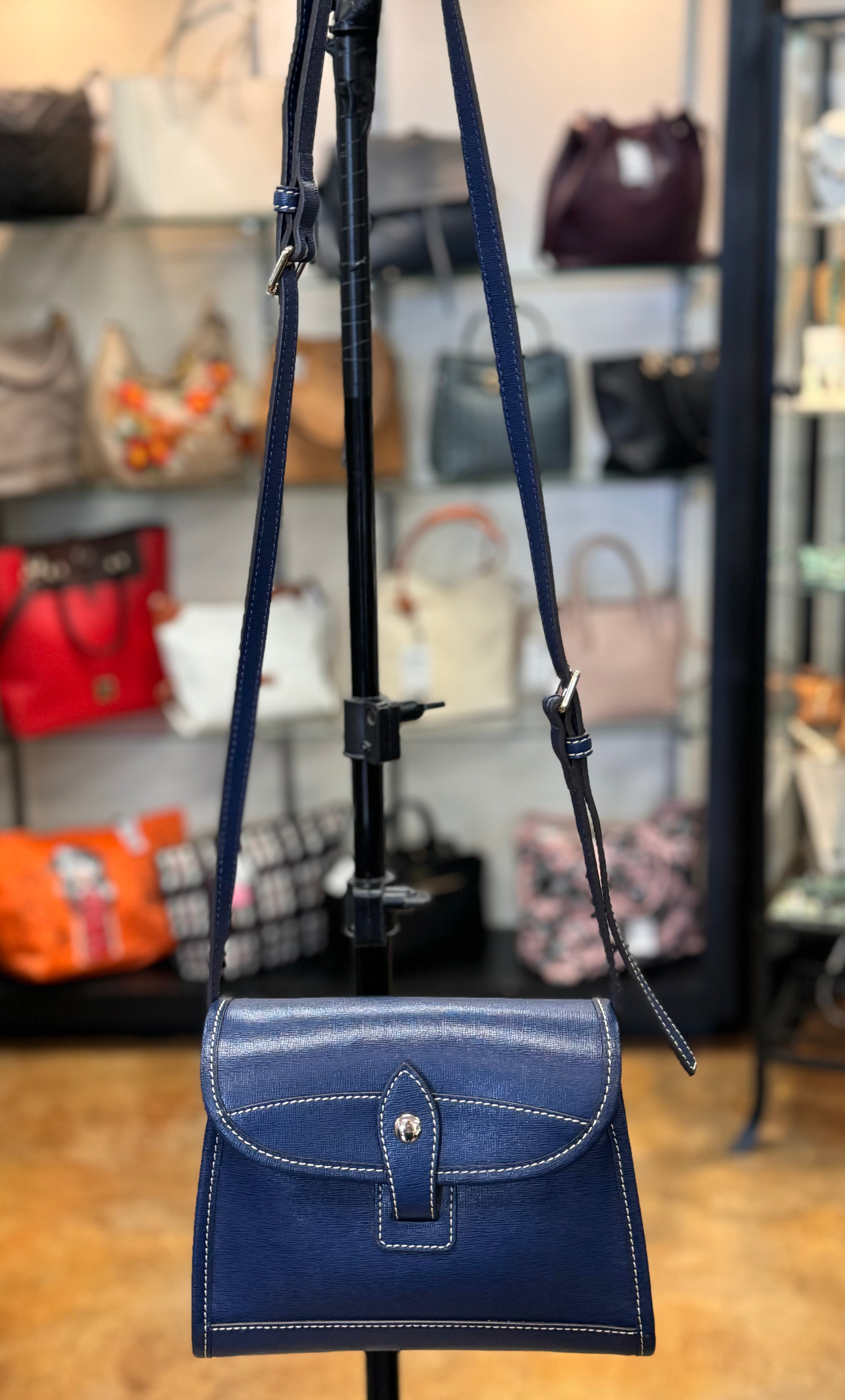 DOONEY & BOURKE Blue Saffiano Leather Fold Over Crossbody