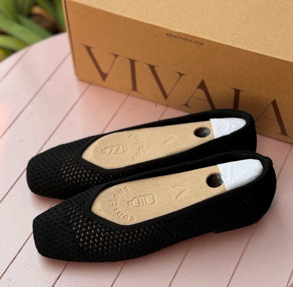 VIVAIA Margot 2.0 Black Mesh Square Toe Ballet Flats Sz. 39 / 8-8.5