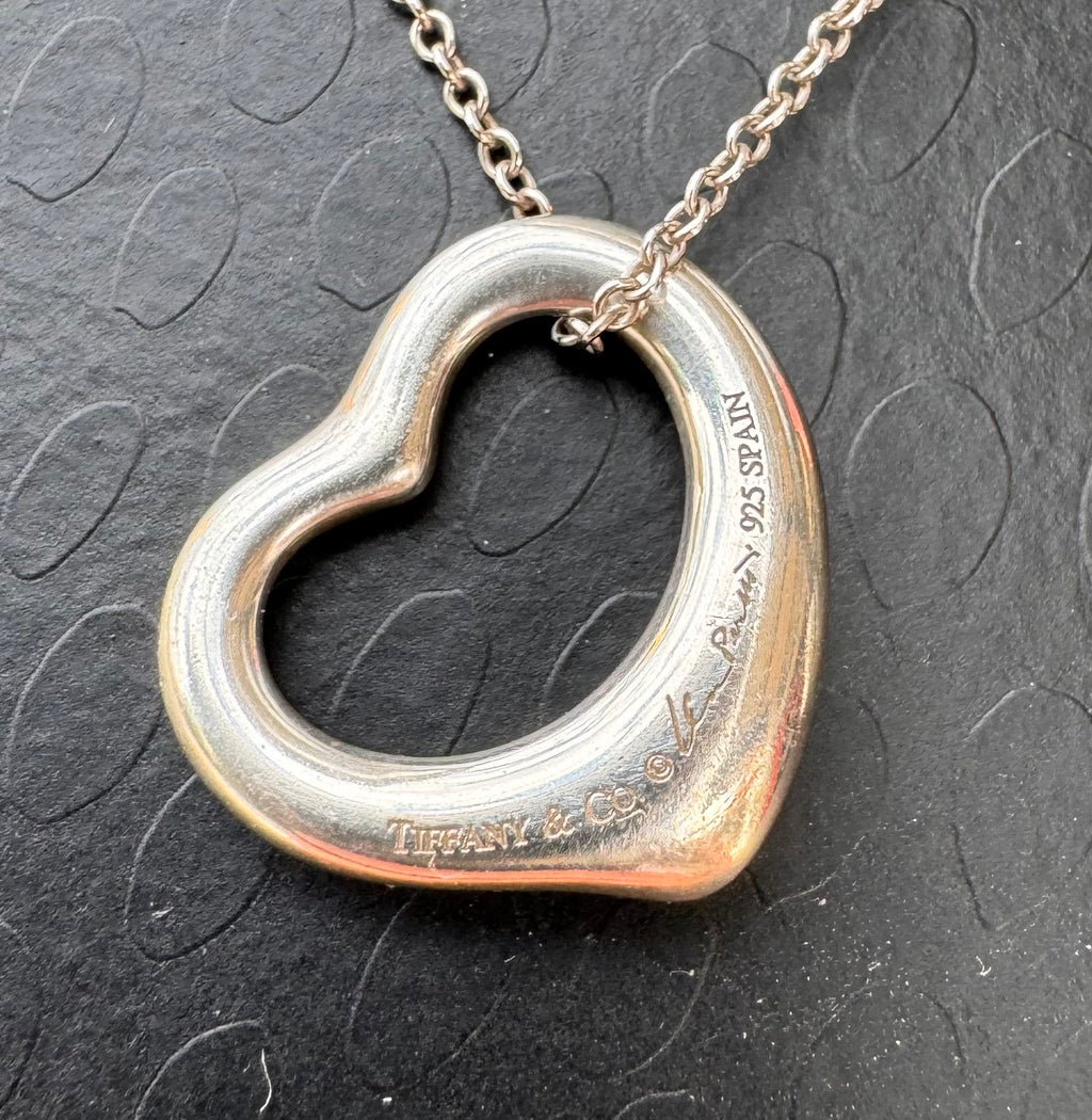 Tiffany & Co. Sterling Silver Elsa Peretti Open Heart Pendant Necklace 18”