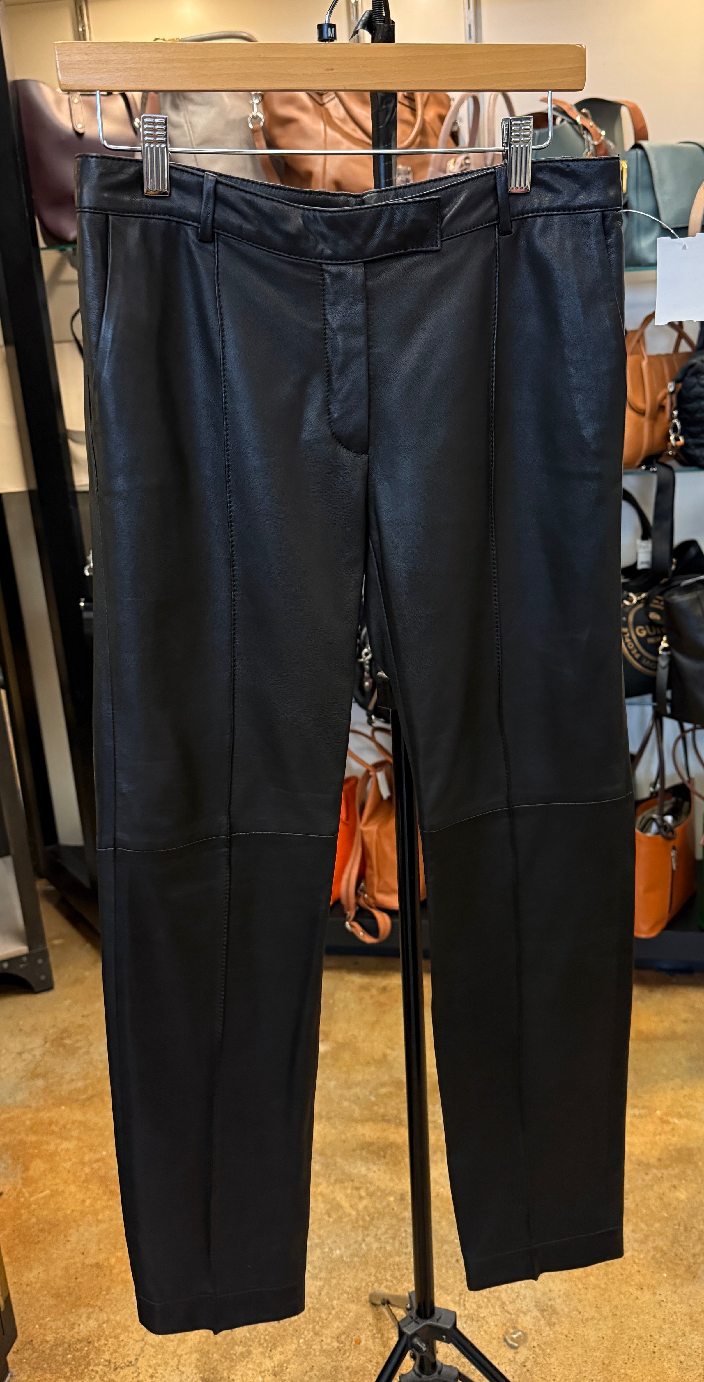 GERARD DAREL  Black 100% Lamb Leather Noor Trouser Pleated Pants - Medium