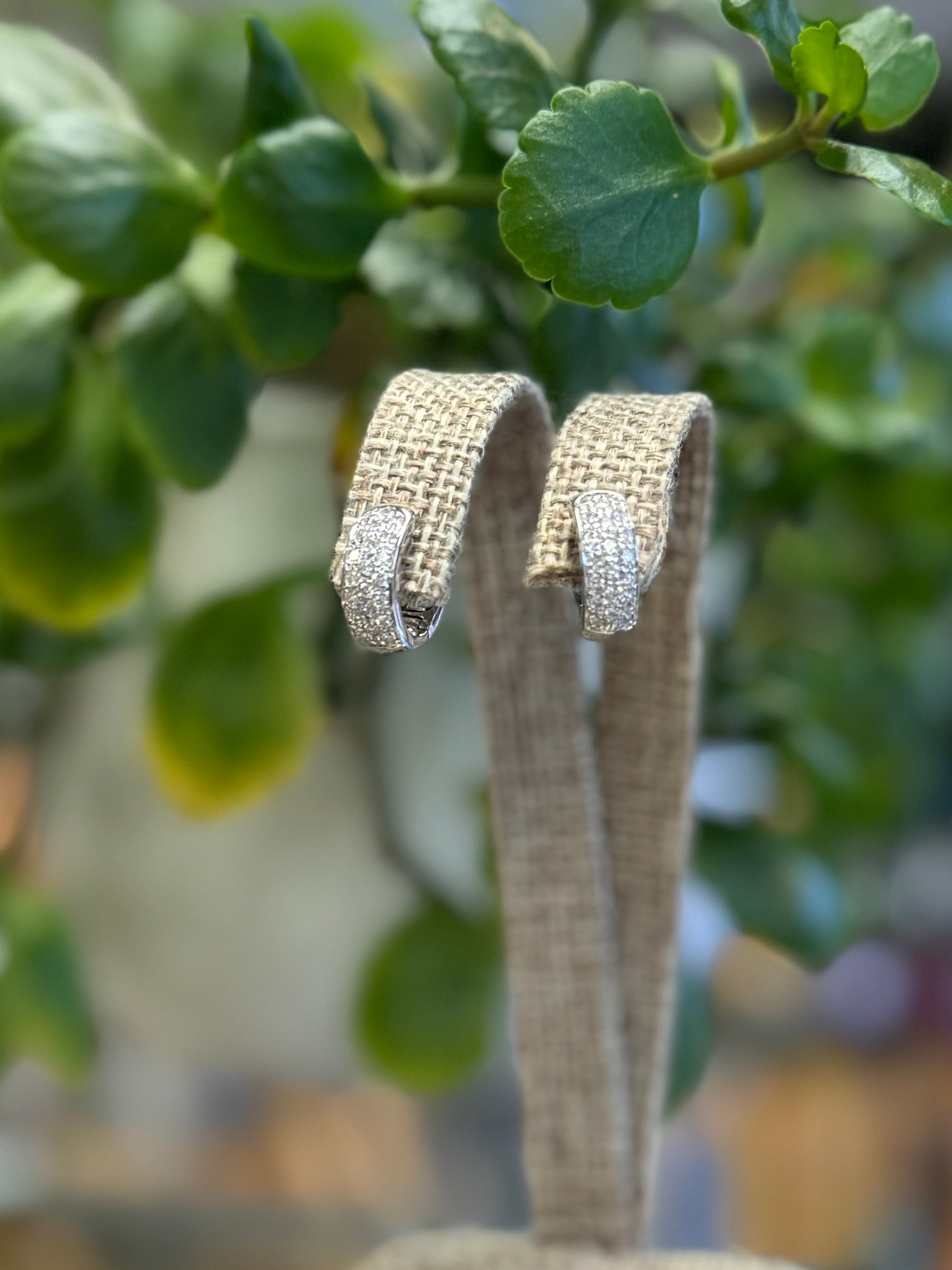 SOLD! Roberto Coin 18K Gold Diamond 3 Row Huggie Hoop Earrings