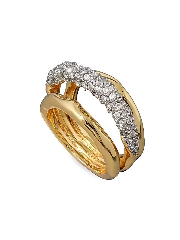 SOLD! ALEXIS BITTAR Solanales Pave Crystal Orbiting 14K Gold Plated Brass Ring Sz. 7