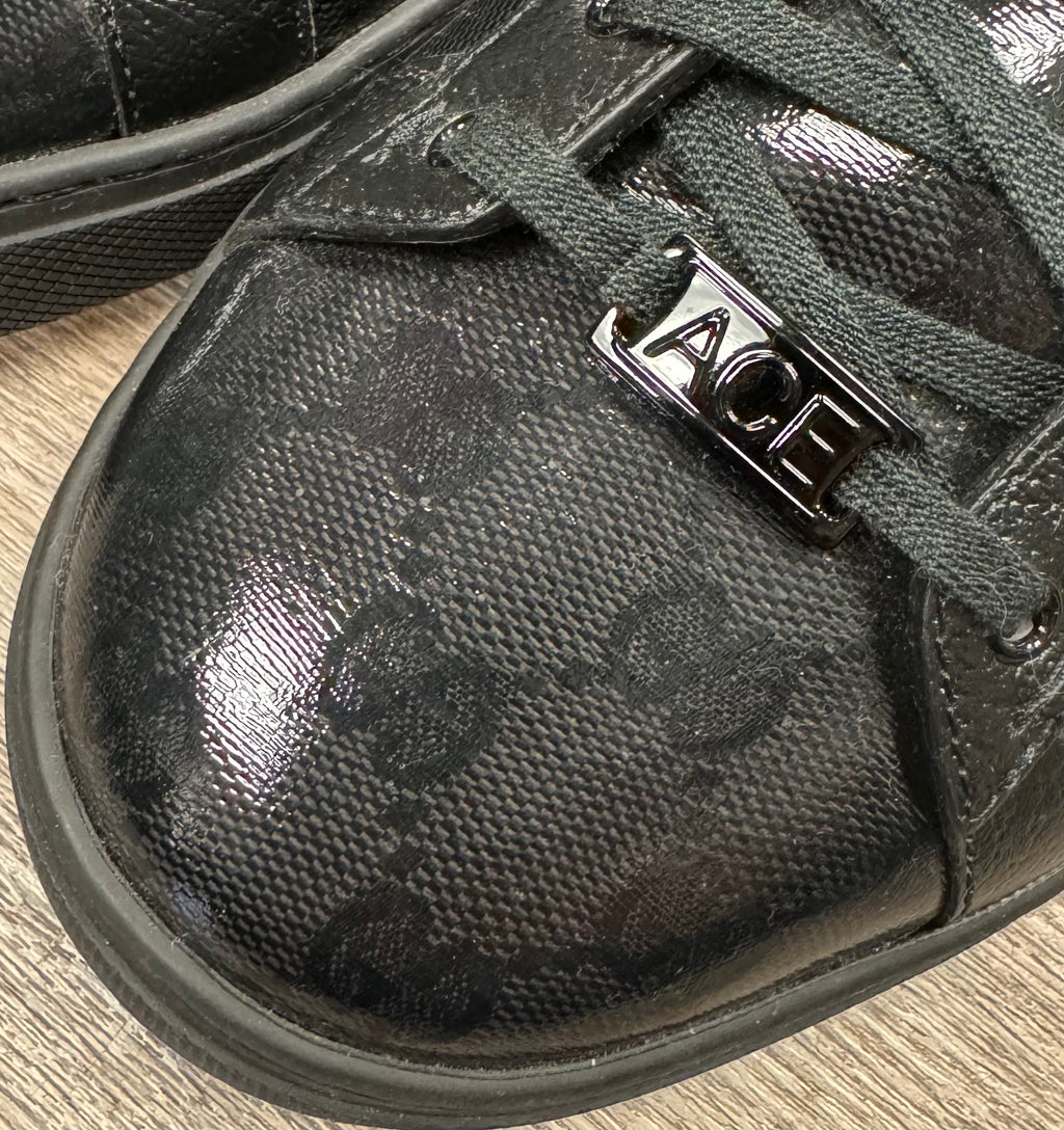 GUCCI Men’s Ace GG Crystal Canvas Patent Leather Sneakers Sz. 10 1/2