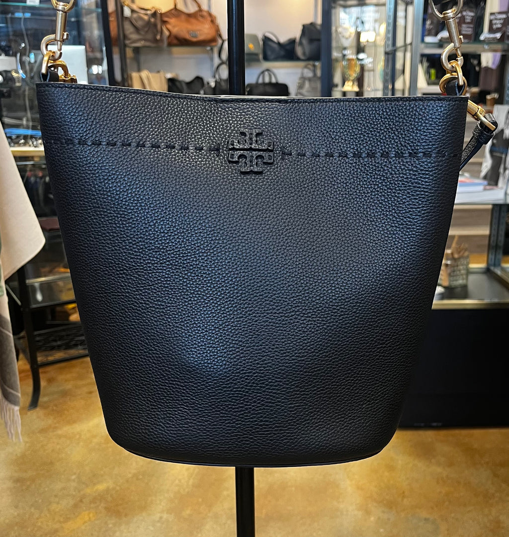 SOLD! TORY BURCH McGraw Black Leather Bucket Bag - New!