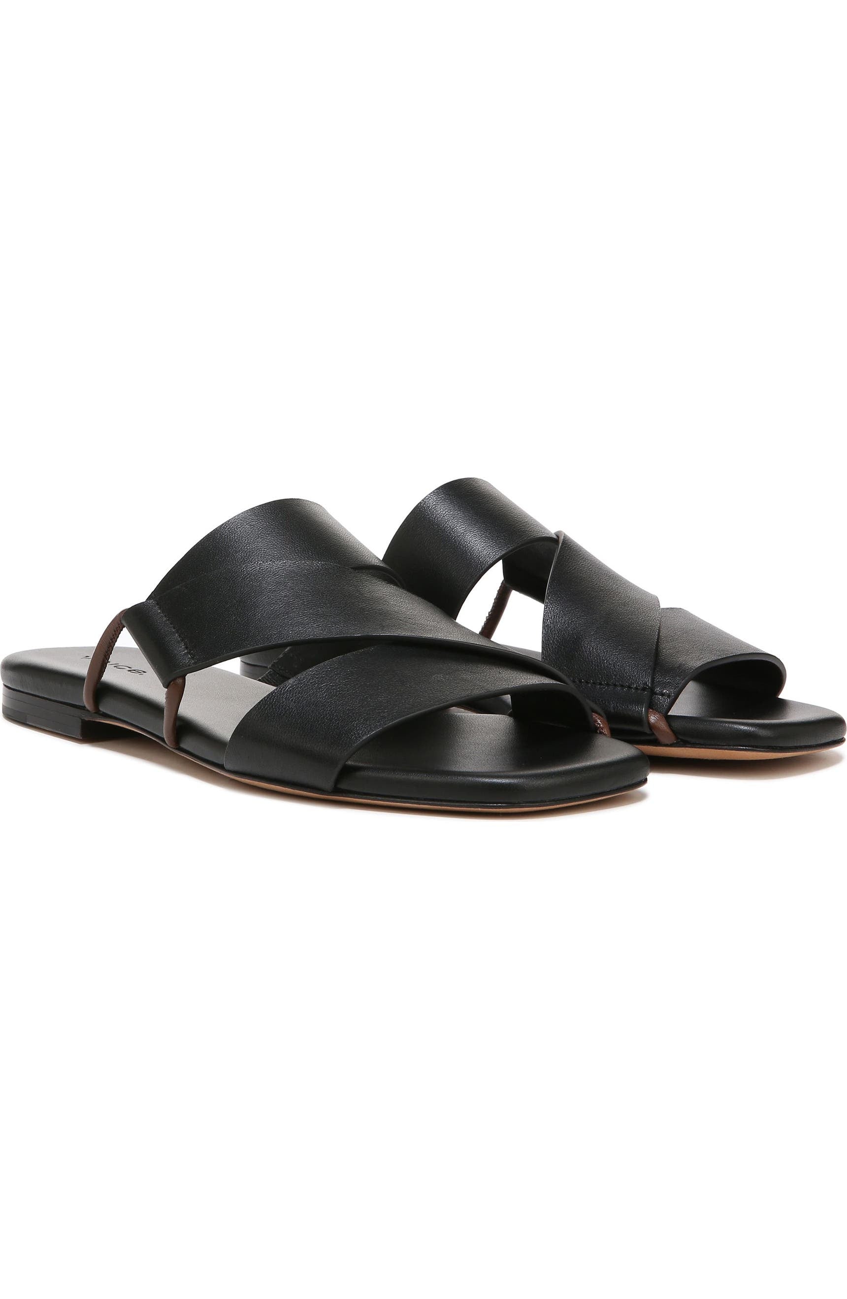 VINCE. Black Leather Dylan Slide Sandals Sz. 8