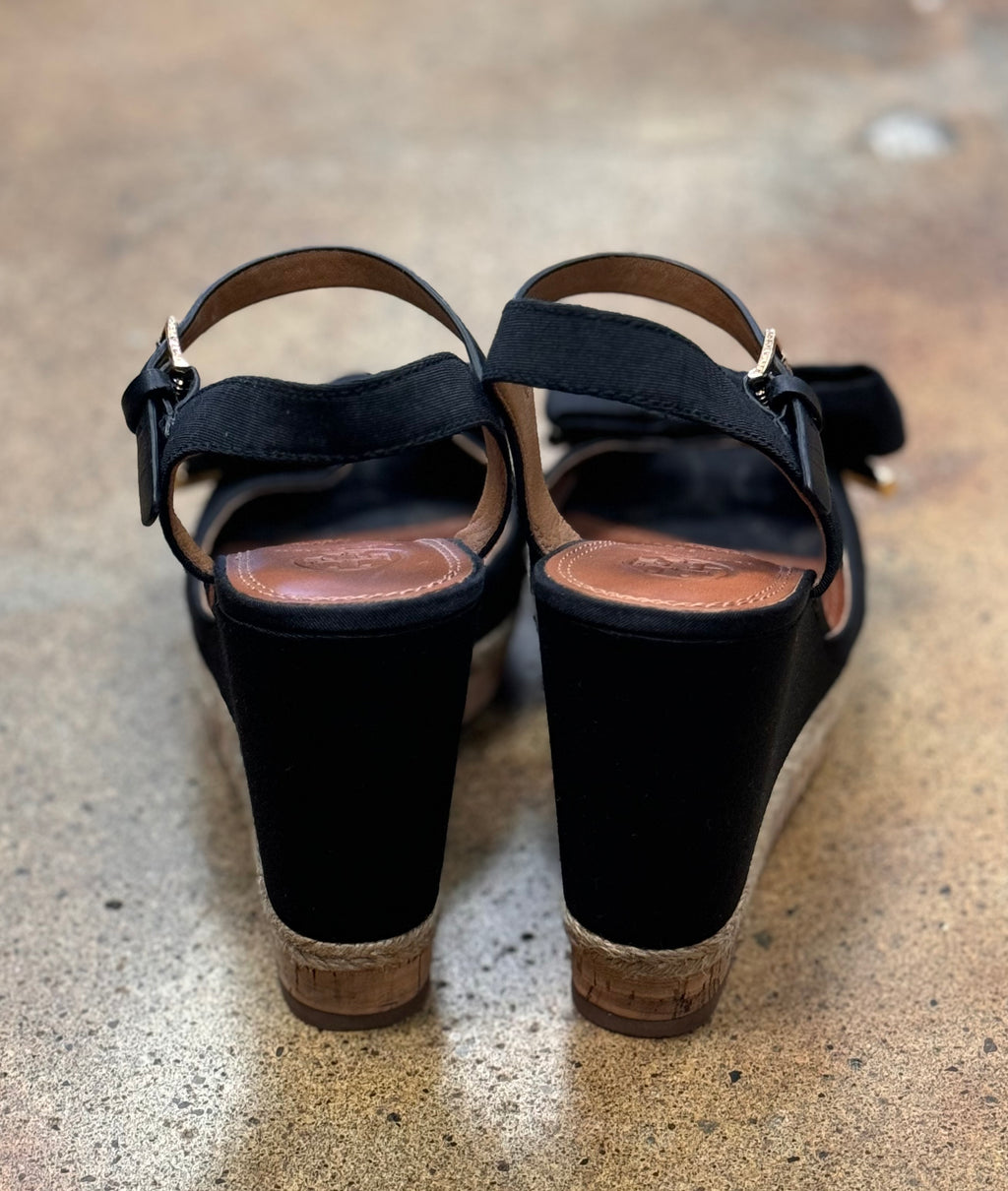 SOLD! TORY BURCH Black Espadrille Bow Wedge Sandals Sz. 8