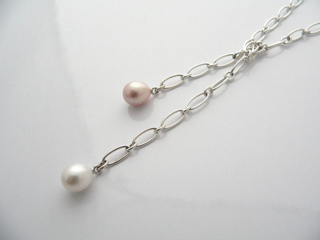 TIFFANY & CO. Elsa Peretti Sterling Oval Link & Pearl 18” Necklace