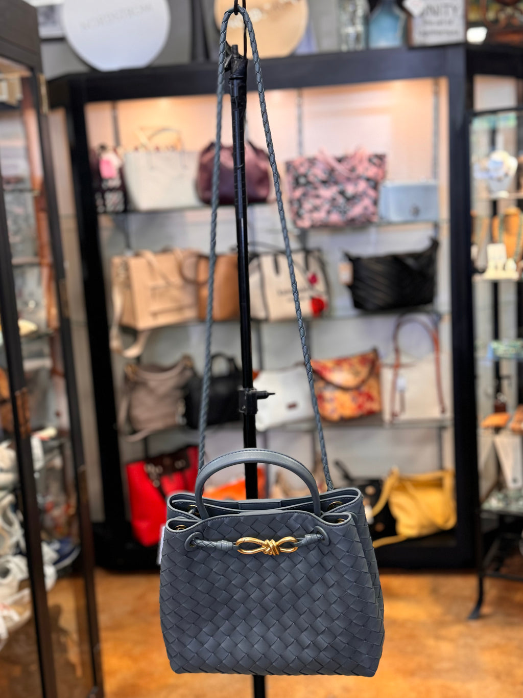 TIFFANY & FRED Blue Woven Leather Mini Top Handle Bag