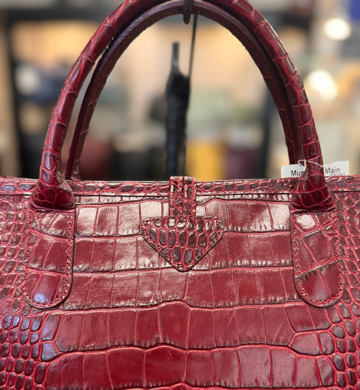 LONGCHAMP Vintage Y2K Maroon Croc Embossed Leather Tote Bag