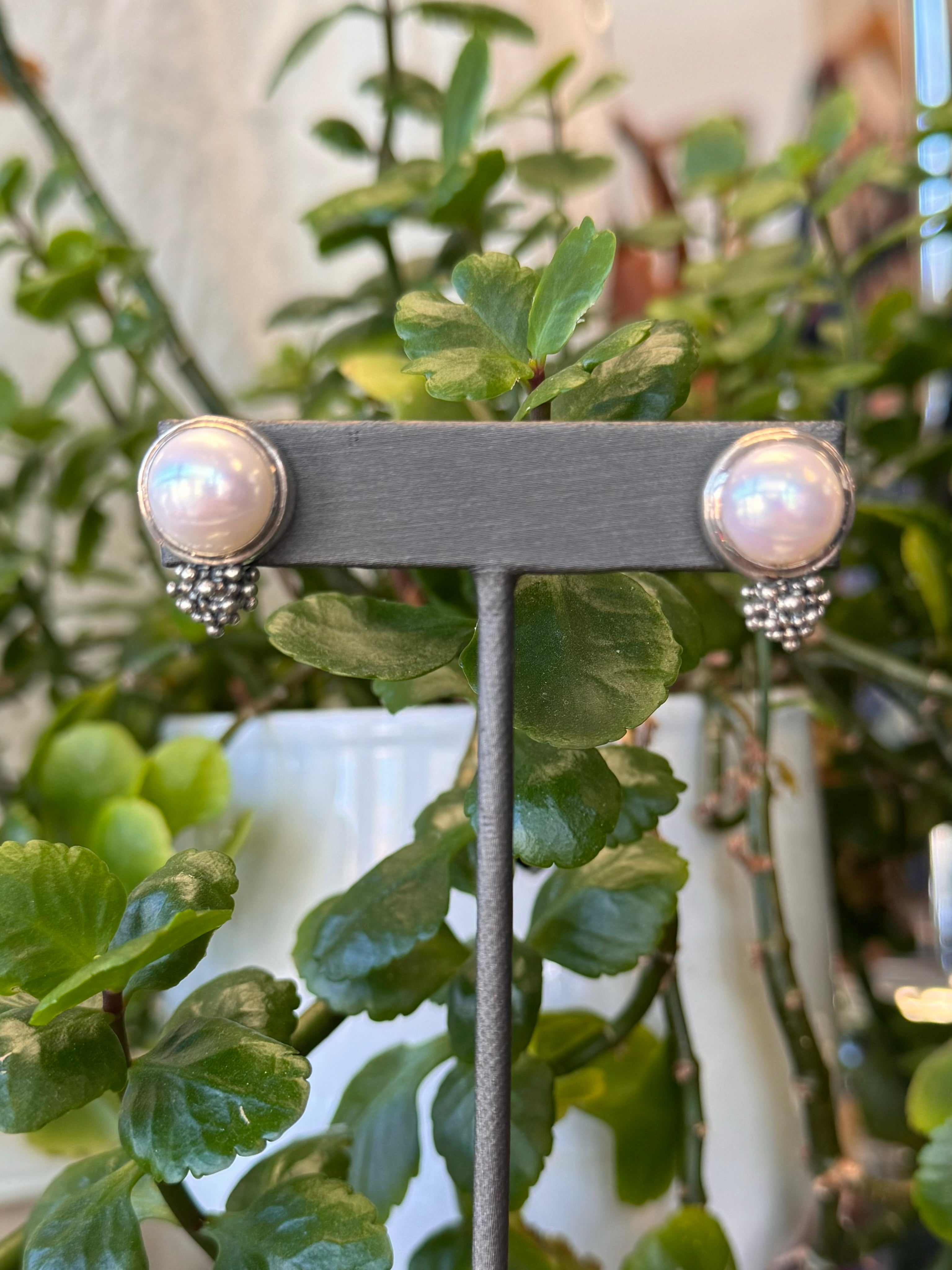 MICHAEL DAWKINS Sterling Silver & 14k Gold Pearl Cluster Earrings