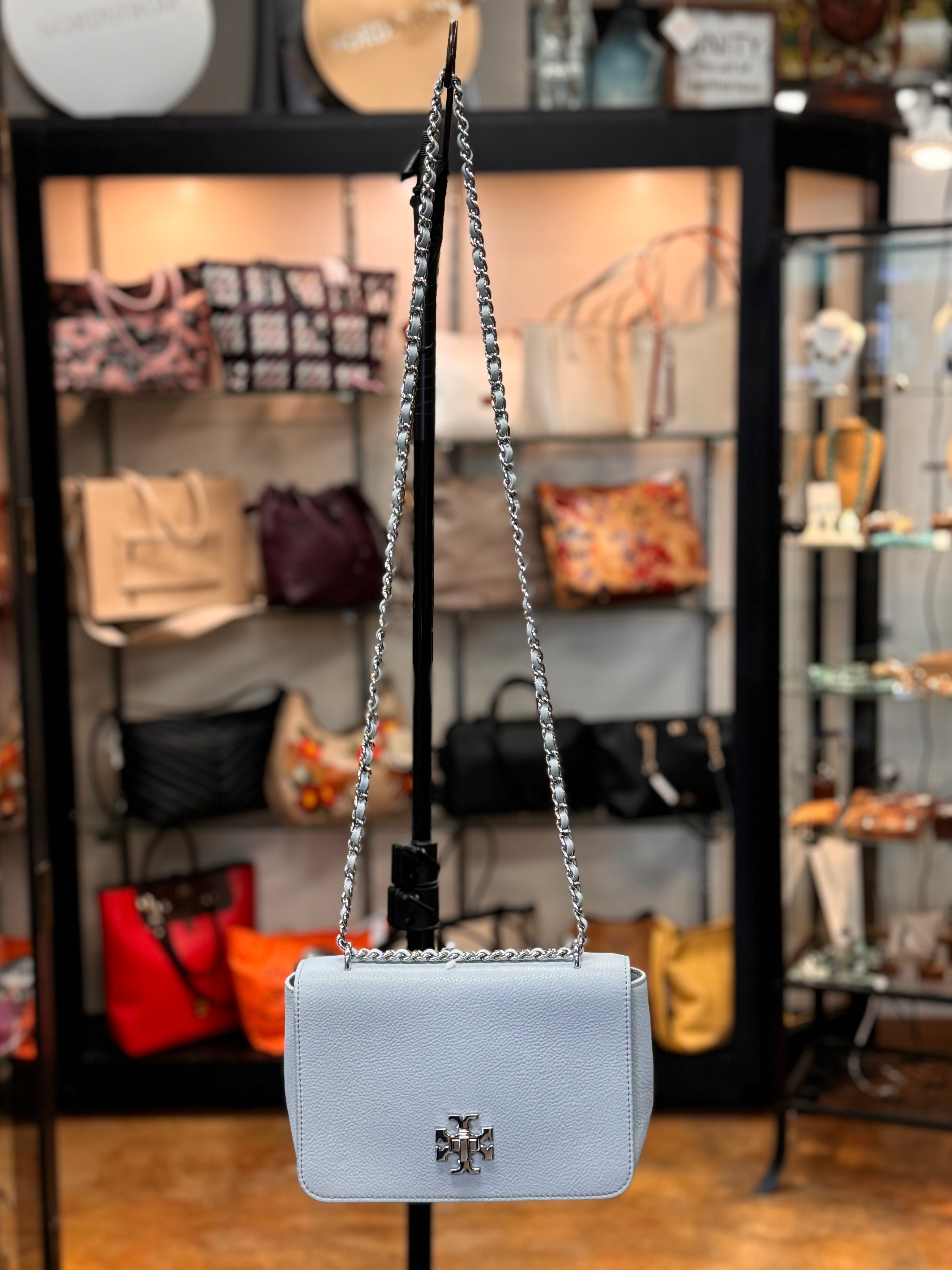 TORY BURCH Blue Leather Britten Convertible Bag