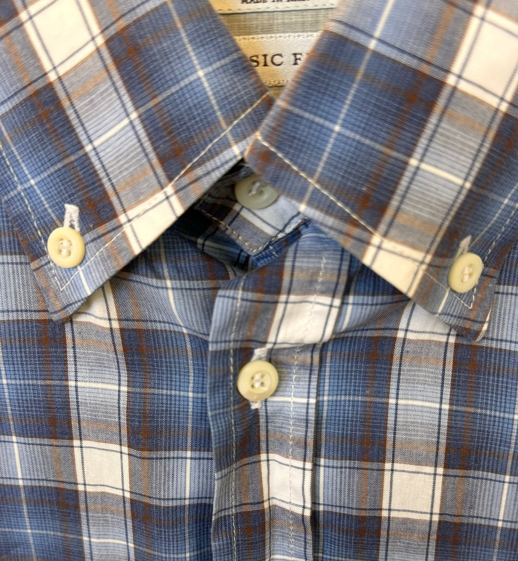 BRUNELLO CUCINELLI Men’s Blue & Black Flannel Button Up Cotton Shirt Medium