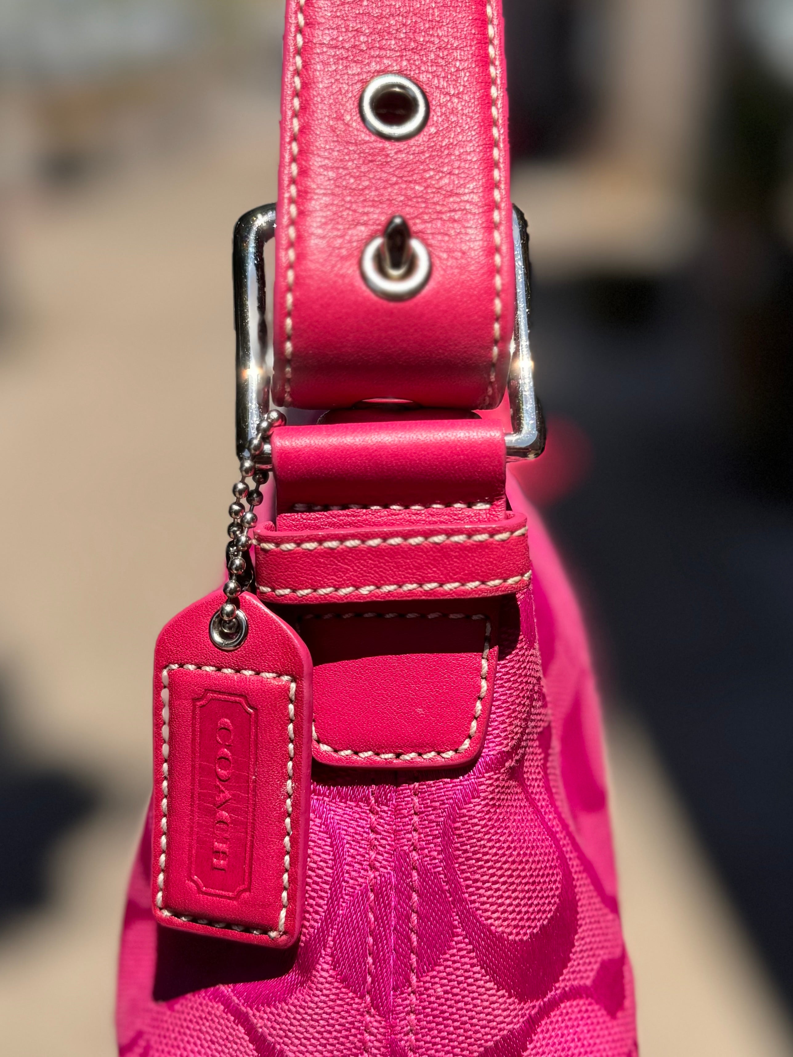 COACH Pink Y2K Vintage Hampton East West Demi Canvas Shoulder Bag