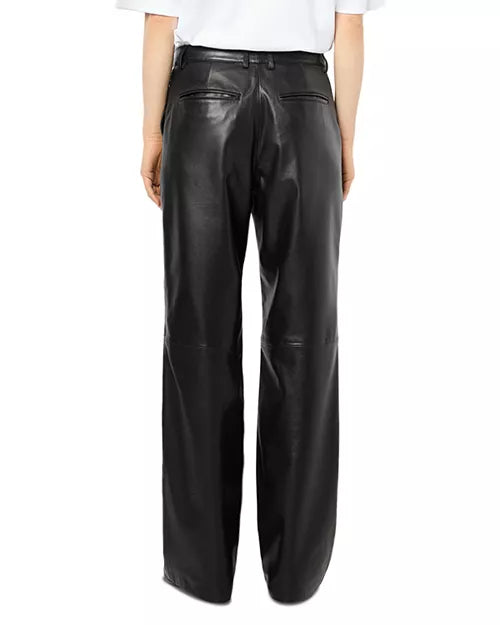 GERARD DAREL  Black 100% Lamb Leather Noor Trouser Pleated Pants - Medium