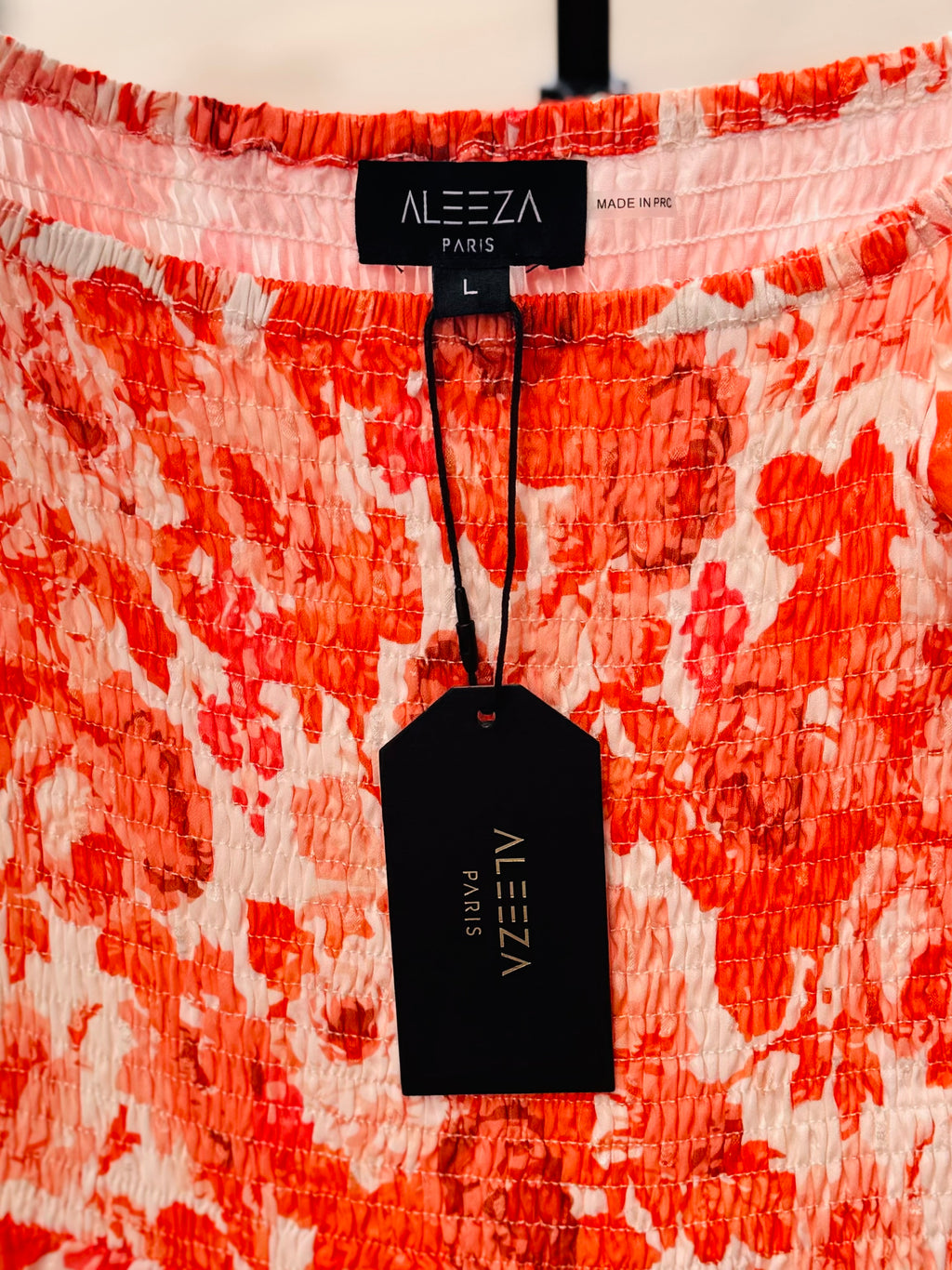 ALEEZA Orange & White Sun Kissed Rose Puff Sleeve Dress Large