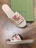 GUCCI Pilar Espadrille Quilted Floral Canvas GG Sandals Sz. 8 1/2